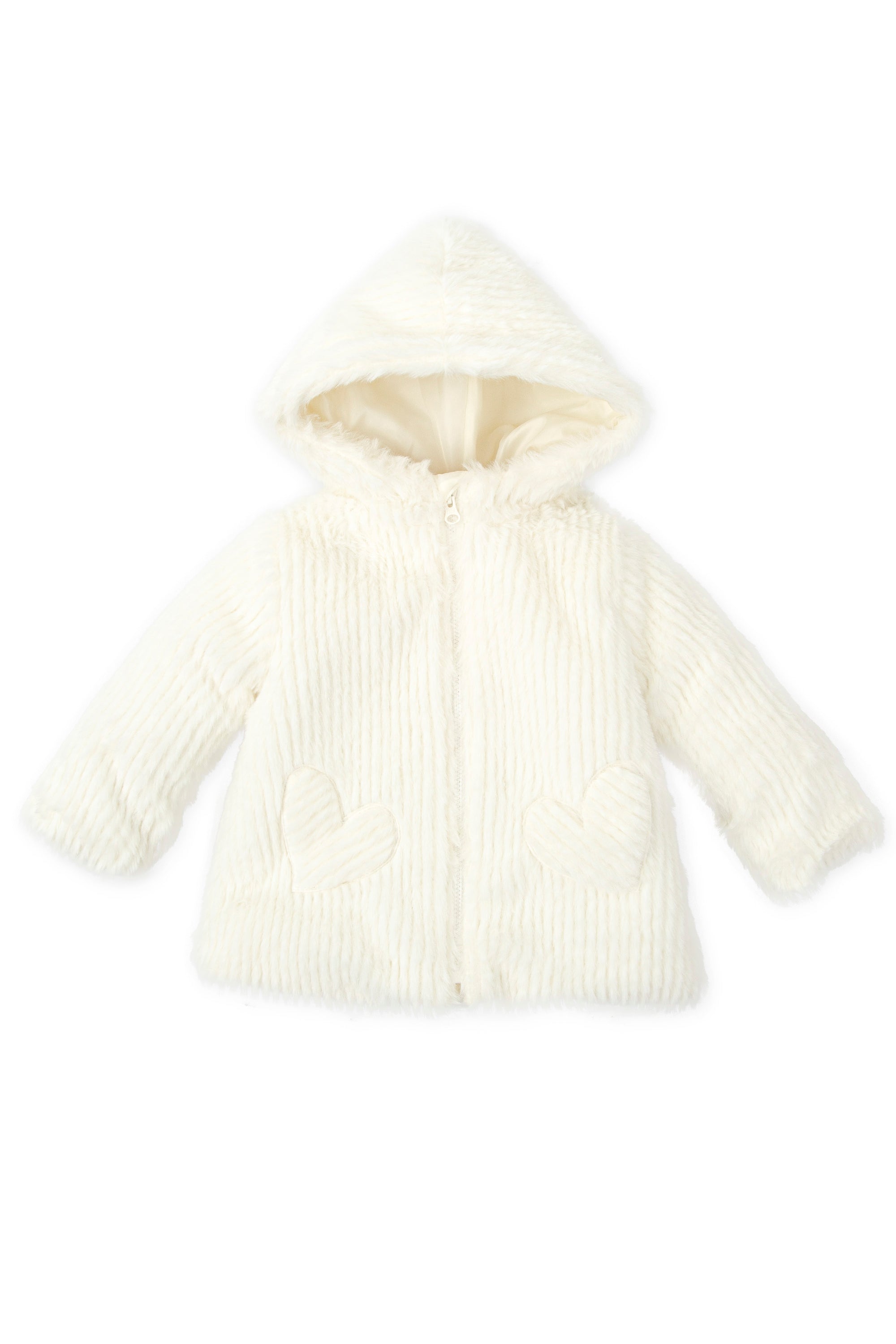 Ivory Faux Fur Jacket Women's Winter Coat - Soft Vegan Fur Outerwear for Cold Weather, Fashionable Long Sleeve Jacket for Parties, Dating & Night Out