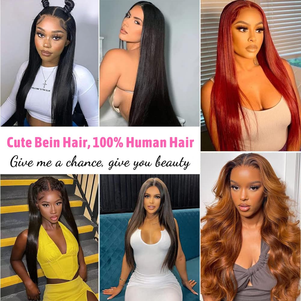30 Inch 13x6 HD Transparent Lace Front Human Hair Wig - 250% Density CUTE BEIN Glueless Pre-Plucked with Baby Hair - 100% Virgin Human Hair Straight Wig for Black Women | Perfect for Daily Wear, Special Occasions & Protective Styling