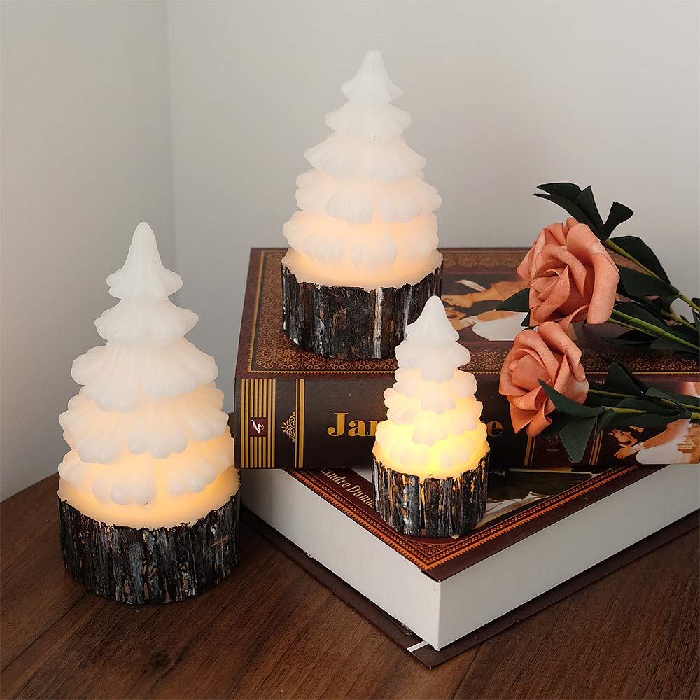 Flameless LED Christmas Candles - Battery Operated Tree-Shaped Set of 3 for Holiday Decor