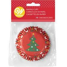 Standard Baking Cups - Christmas Traditional Tree Design (75 Count) for Holiday Cupcakes, Cookies & Party Desserts