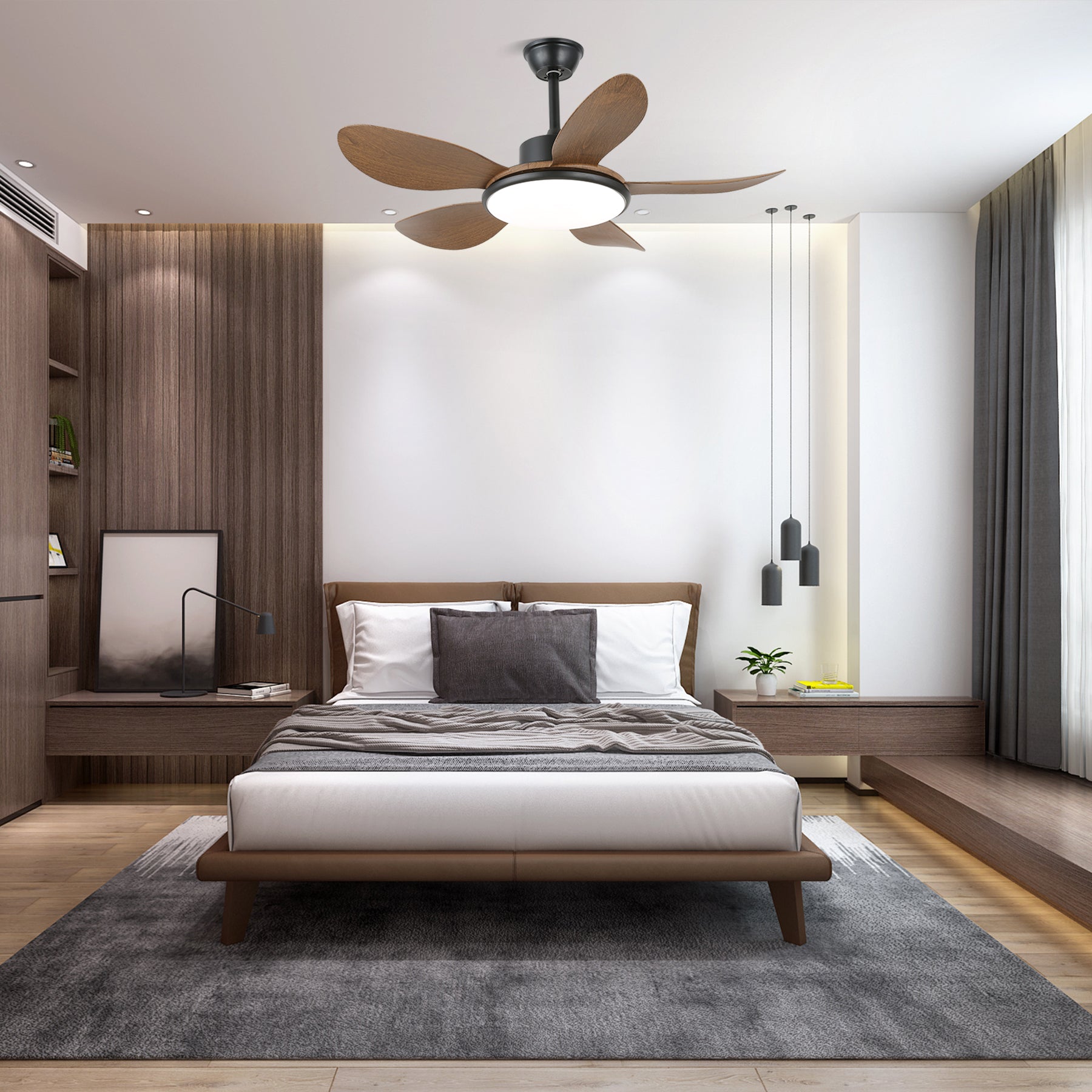 Brinley 48/52 Inch Ceiling Fan with Light Kit - Energy Efficient Indoor/Outdoor Fan for Living Room, Bedroom, or Patio