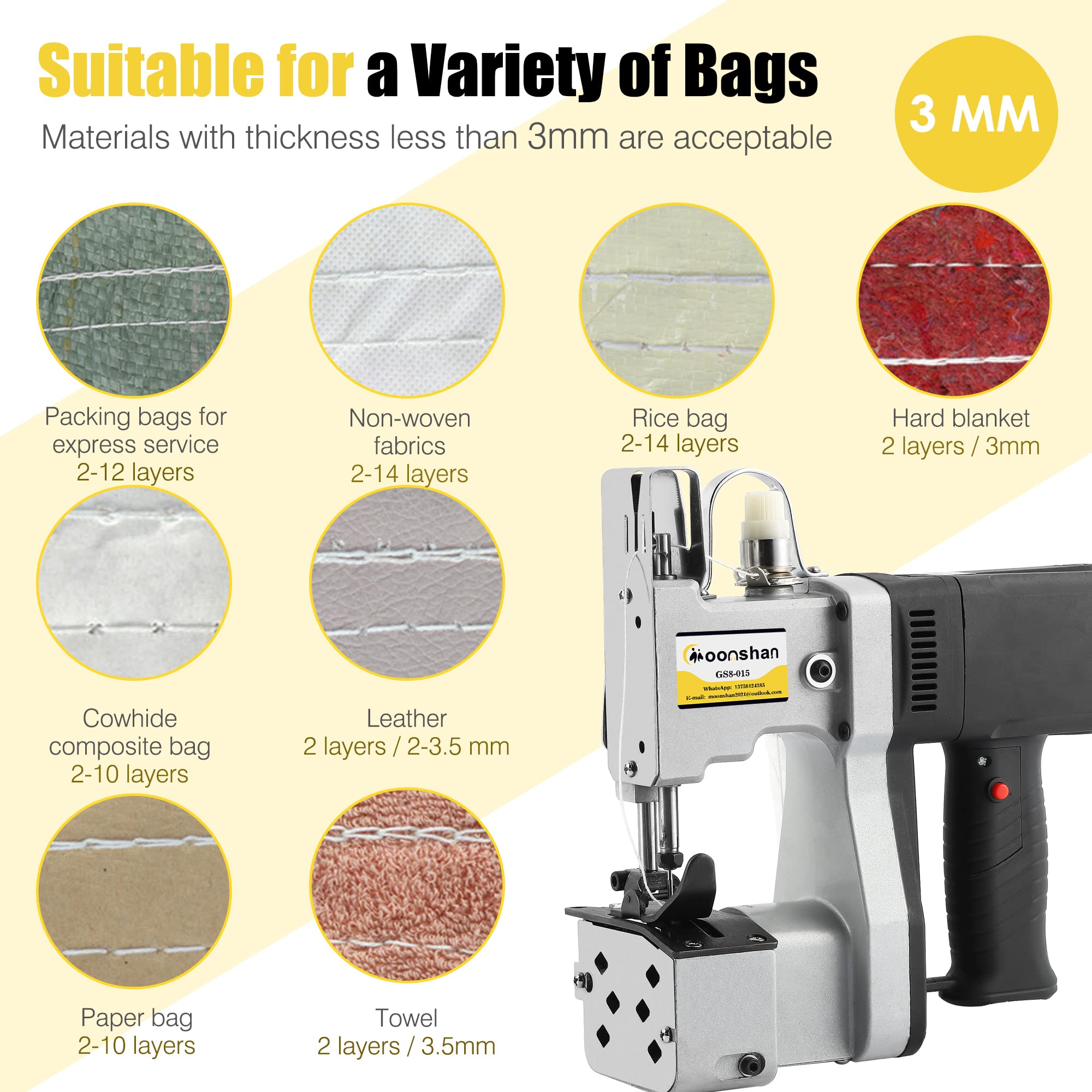 Portable Automatic Bag Sewing Machine - 6.4Lbs Lightweight Bag Closer for Woven Bags, Non-woven Fabrics & Leather | Ideal for Packaging, Shipping, Warehouse & Factory Use