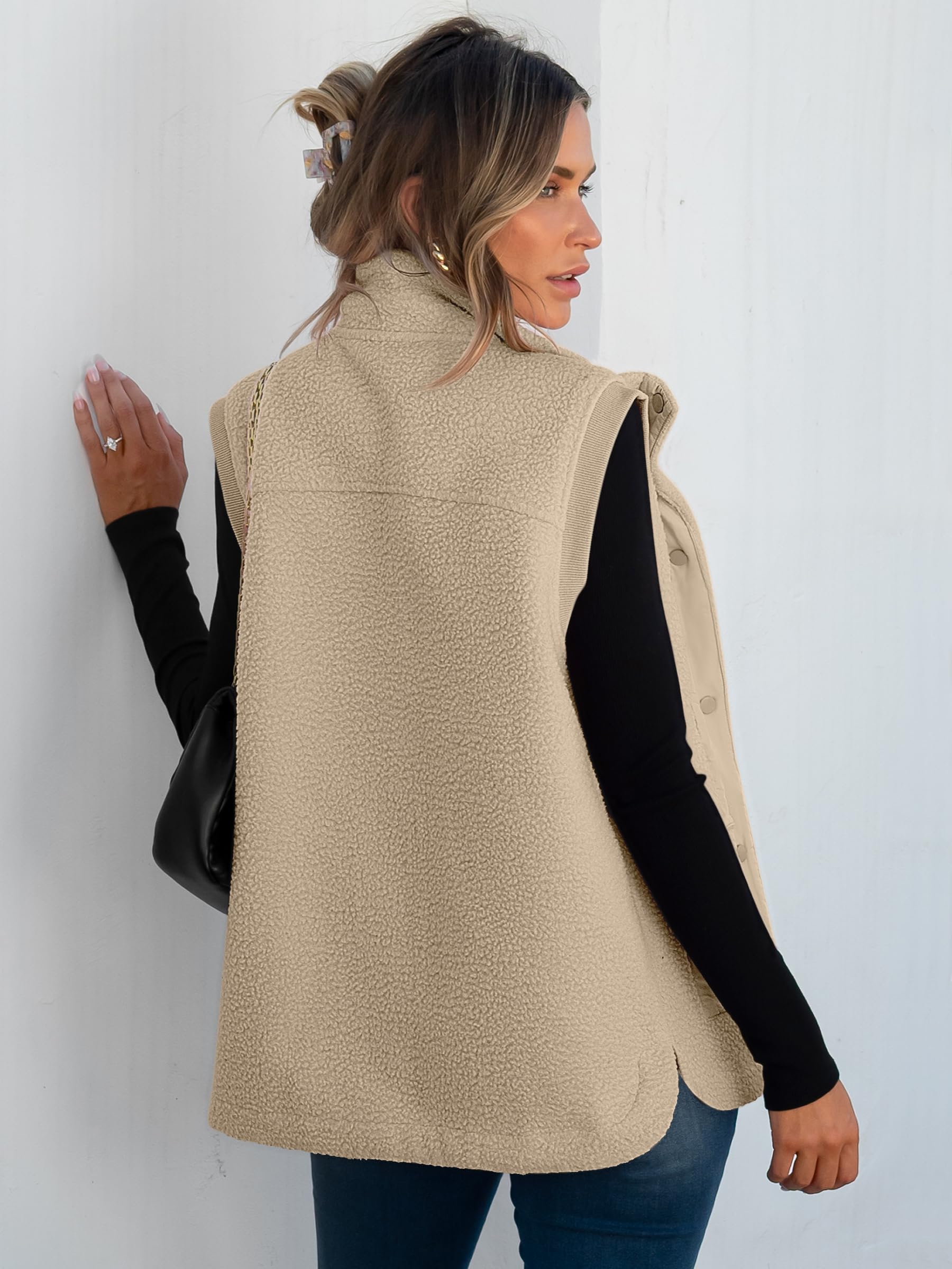 ANRABESS Women's Sherpa Fleece Vest - Sleeveless Button Down Jacket with Pockets | Warm Winter Outerwear for Casual Wear & Outdoor Activities