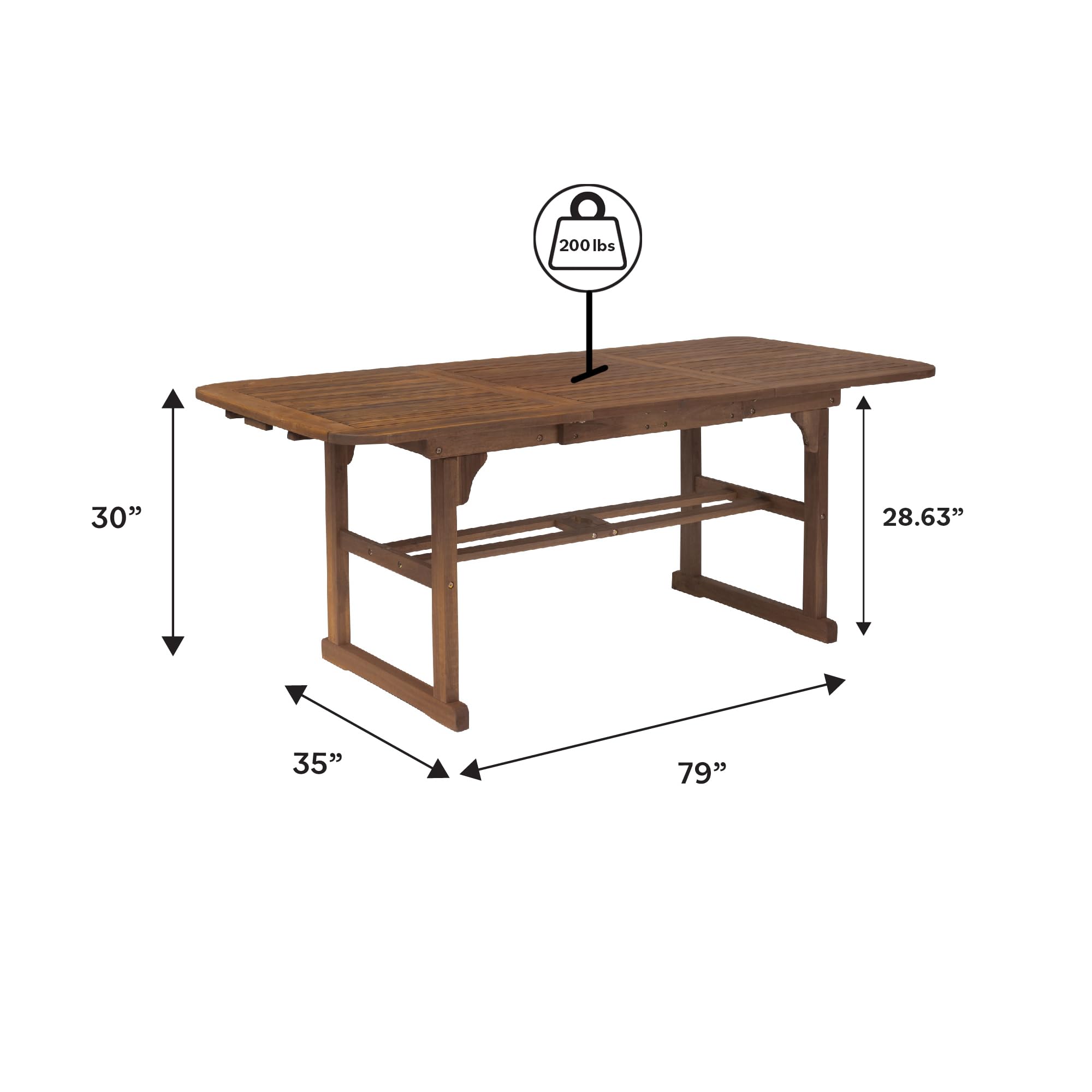 Walker Edison Maui Modern Solid Acacia Wood Slatted Patio Dining Table - 78 Inch Dark Brown Outdoor Furniture for Garden, Backyard, Poolside & Restaurant Dining