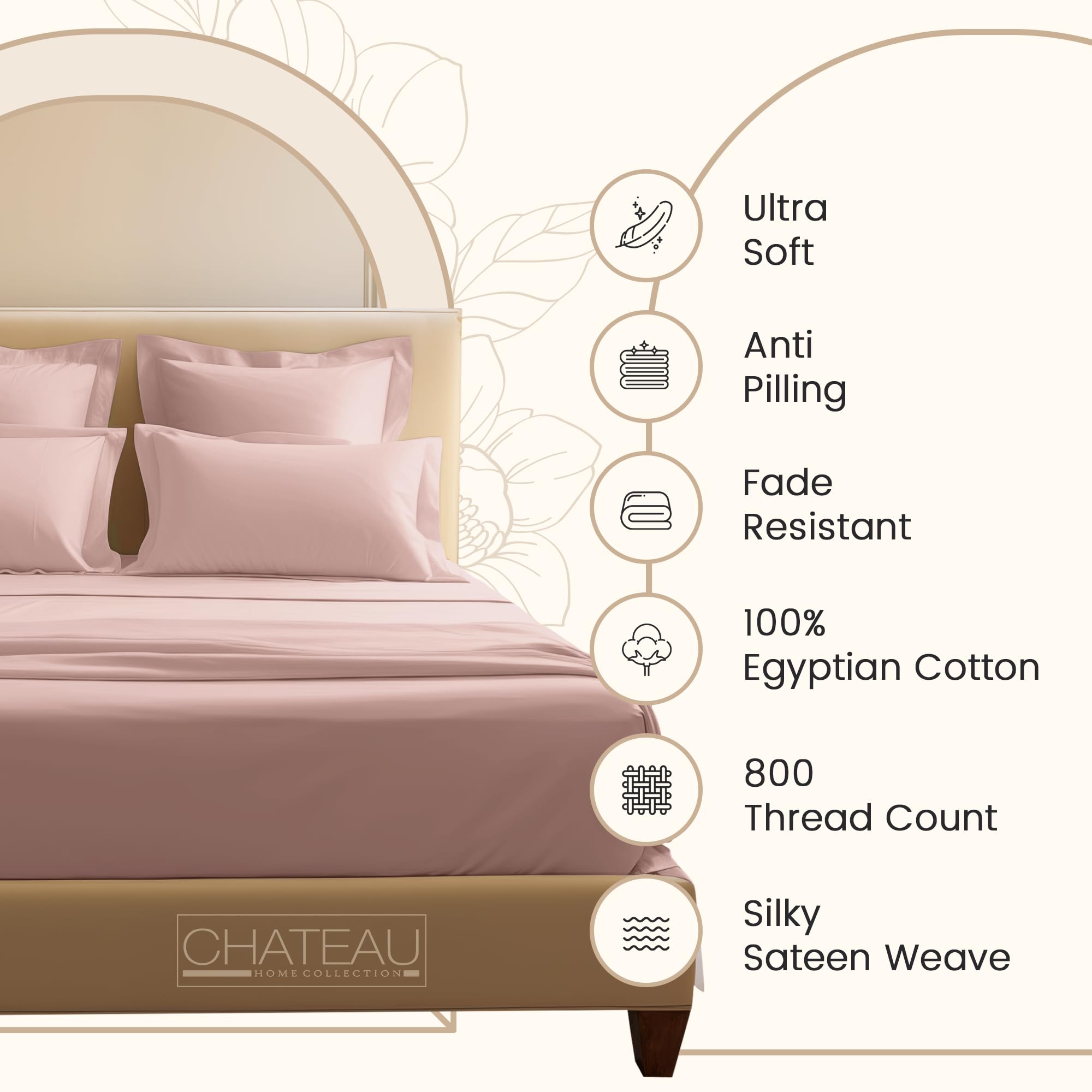 Luxury 100% Egyptian Cotton Queen Bed Sheet Set - 800 Thread Count, 15