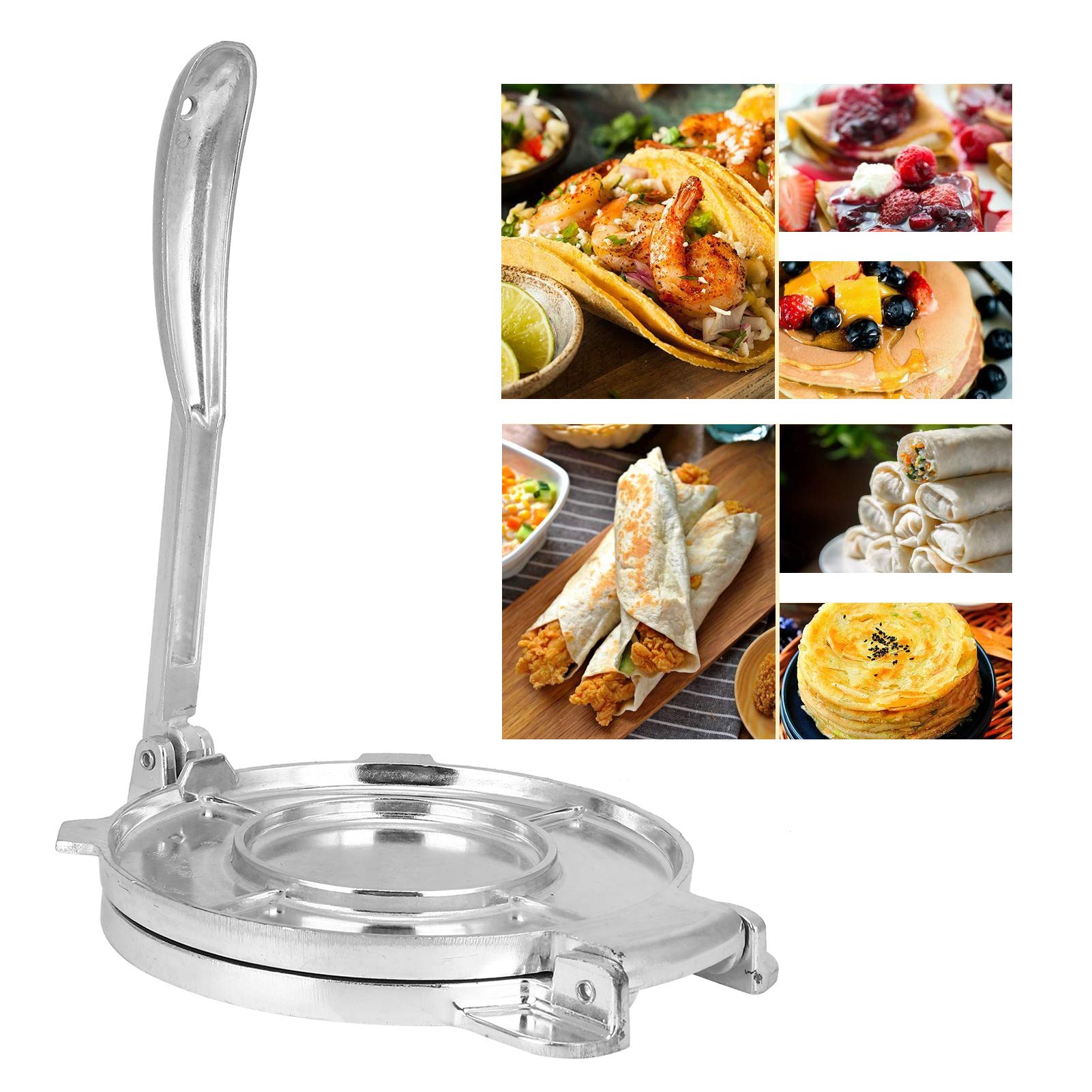 Qiilu Silver Aluminum Alloy Tortilla Press - Foldable DIY Dough Press Maker for Homemade Tortillas, Pastries & Flatbreads | Perfect Kitchen Tool for Mexican Cooking, Baking & Meal Prep