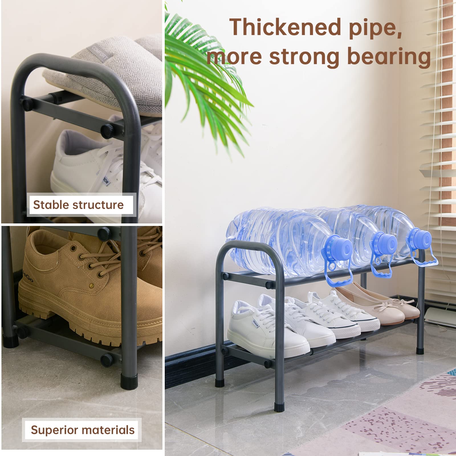 2-Tier Expandable Shoe Rack - Adjustable Heavy Duty Metal Shoe Shelf Organizer for Entryway, Closet & Doorway Storage (Gray) - Perfect for Small Spaces & Apartment Living