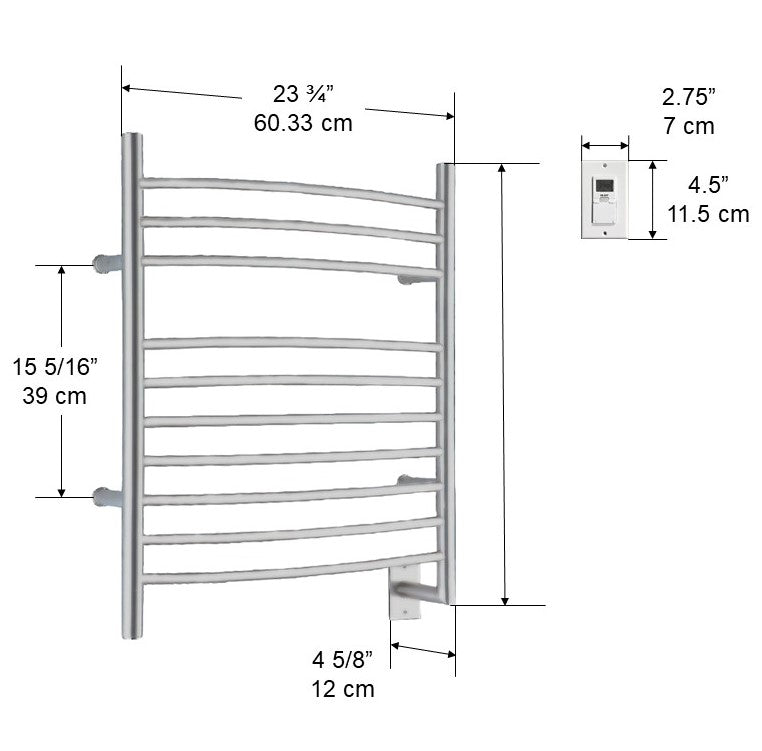 Ancona Comfort 10 Bar Hardwired Wall Mount Towel Warmer with Timer - Brushed Stainless Steel Bathroom Heater for Spa, Luxury Home & Hotel Use