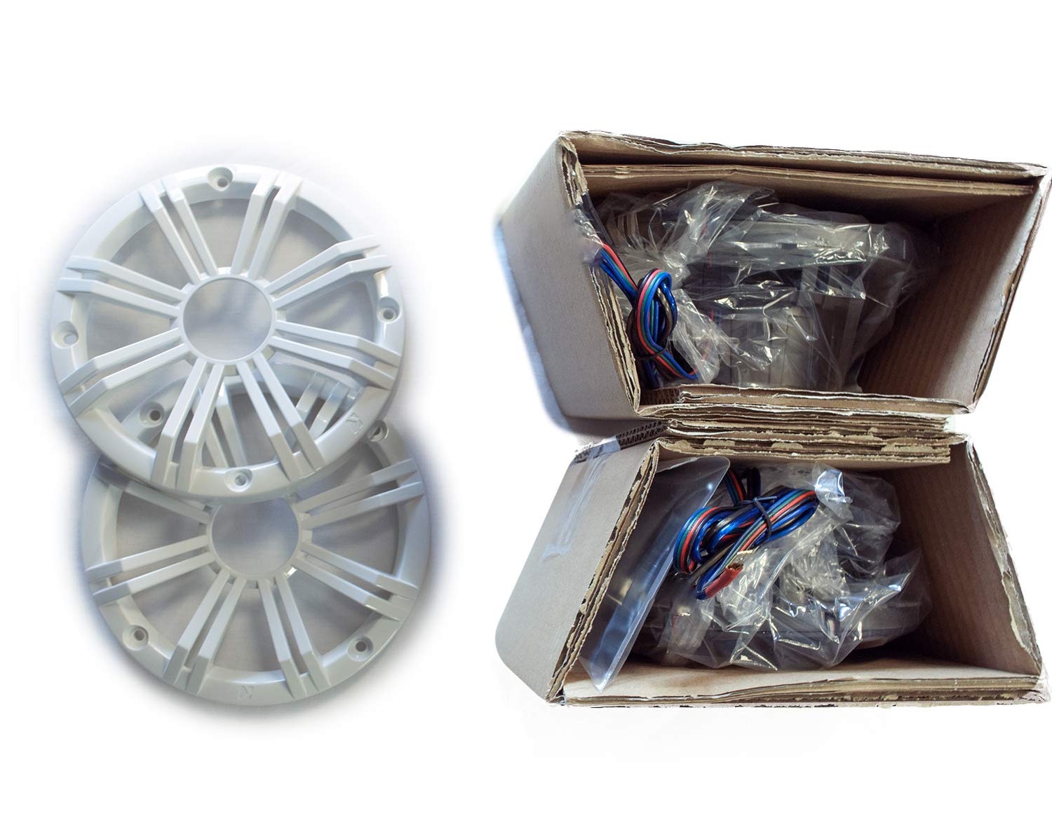 Kicker 8-Inch White Marine LED Speakers - High-Performance OEM Replacement Pair for Boats and Outdoor Adventures