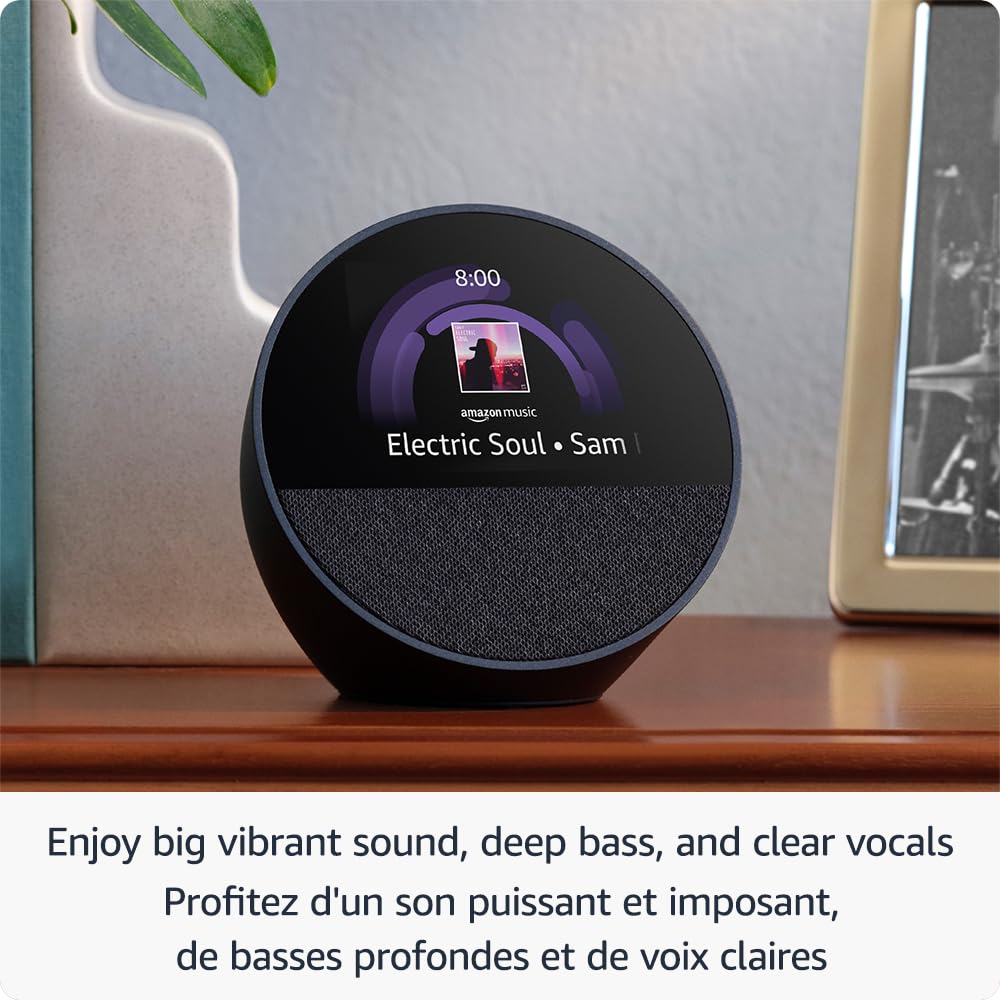 Amazon Echo Spot (Latest Model) - Smart Alarm Clock with Alexa, Glacier White | Perfect for Nightstands, Offices & Kitchens | Voice Control, Weather Updates, Music Streaming & More