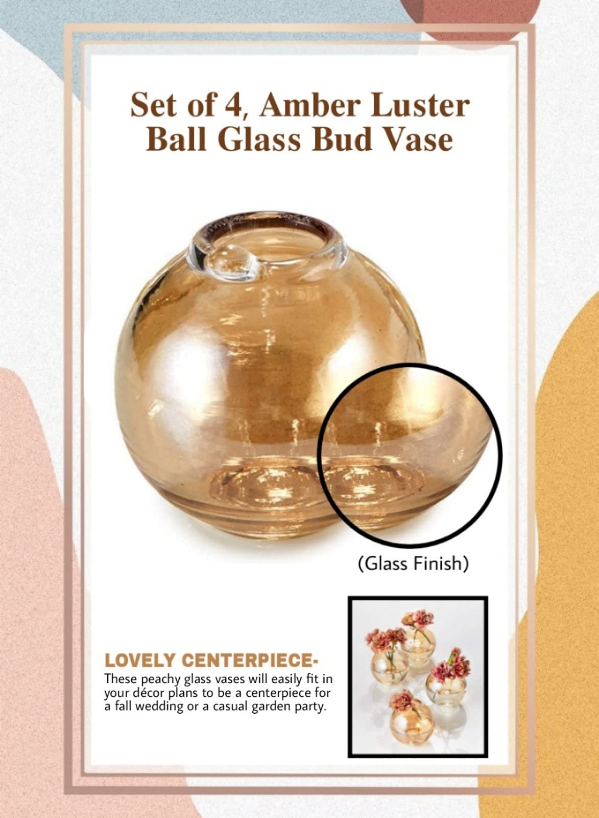 48 Amber Luster Ball Glass Bud Vases Set - 3