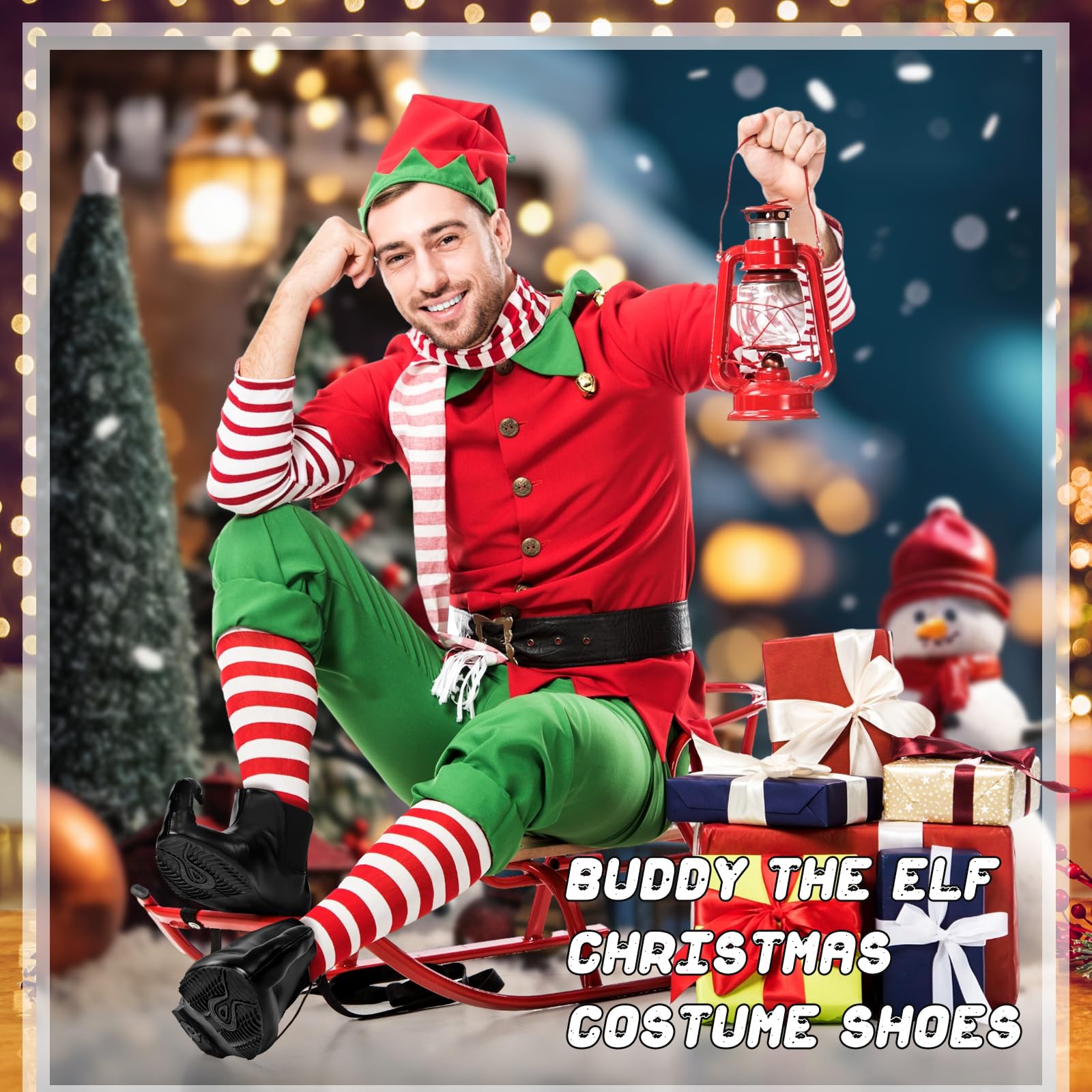 Elf Shoes for Men - Black Leather Christmas Costume Shoes for Adults | Holiday Party, Movie Elf Cosplay & Festive Celebrations