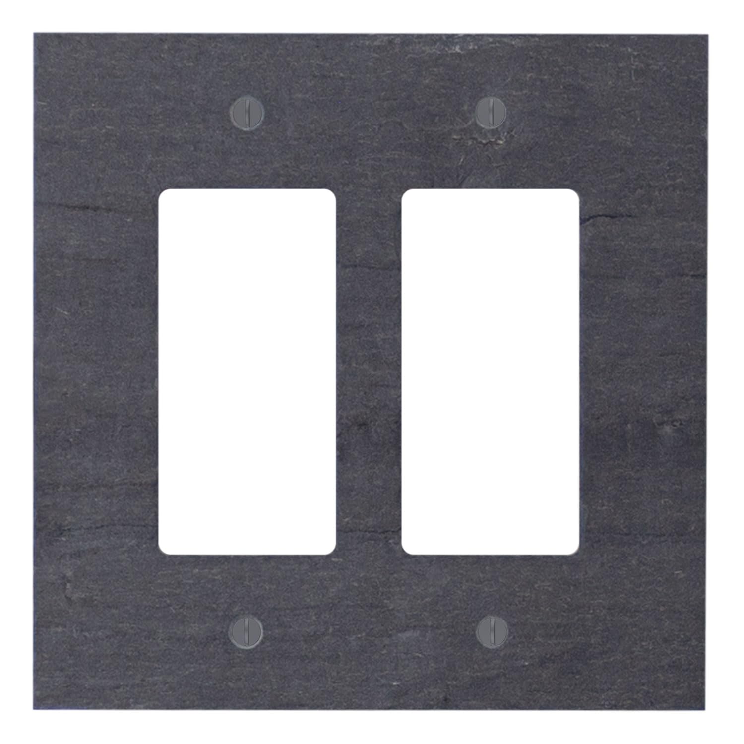 Decorative Vermont Slate Gray 2 Gang Electrical Switch Plate Outlet Wall Plate - 5” W x 5” H | GFCI Rocker & Decora Double Light Switch Cover | Perfect for Home, Office & Commercial Spaces