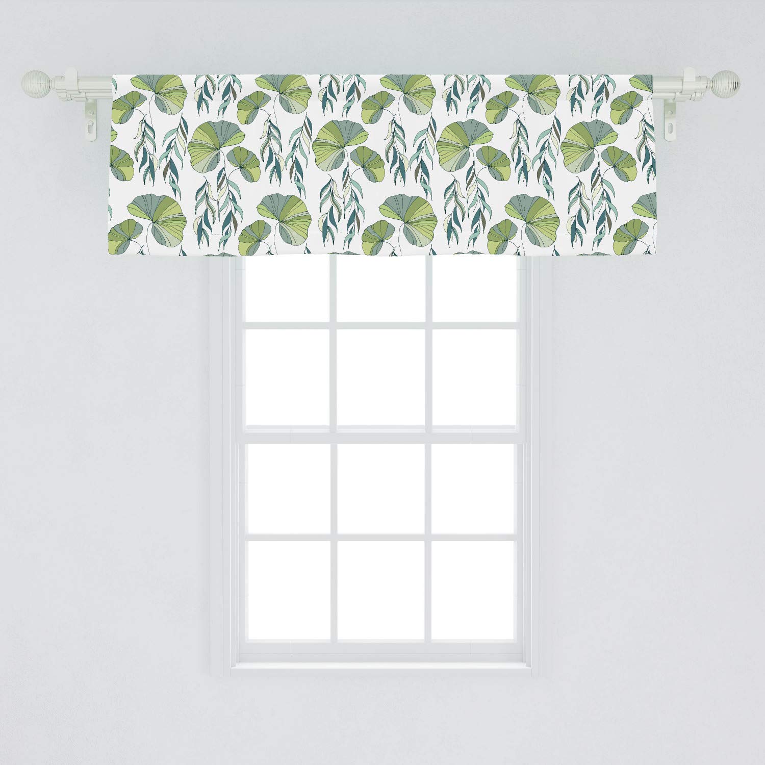Ambesonne Asian Leaves Window Valance - Green Foliage & Water Lilies Design with Rod Pocket, 54x18 Inches - Perfect for Kitchen & Bedroom Decor | Elegant Home Curtain Valance for Living Room, Dining Area & Bathroom