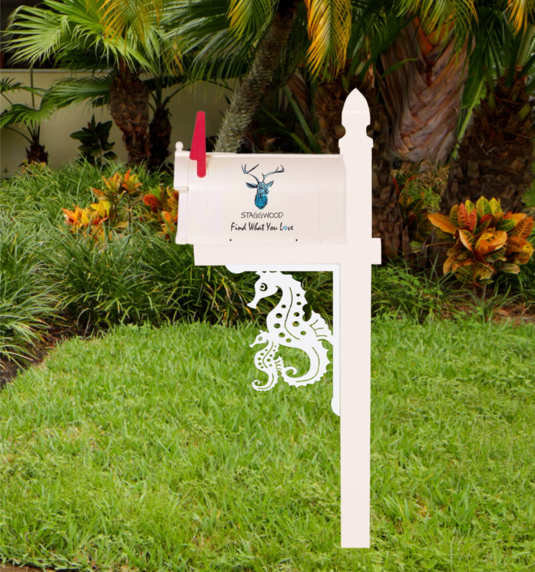 Seahorse with Baby Mailbox Bracket - Durable 16x12 Inch Decorative Wall Hook for Nursery, Bedroom & Coastal Home Decor