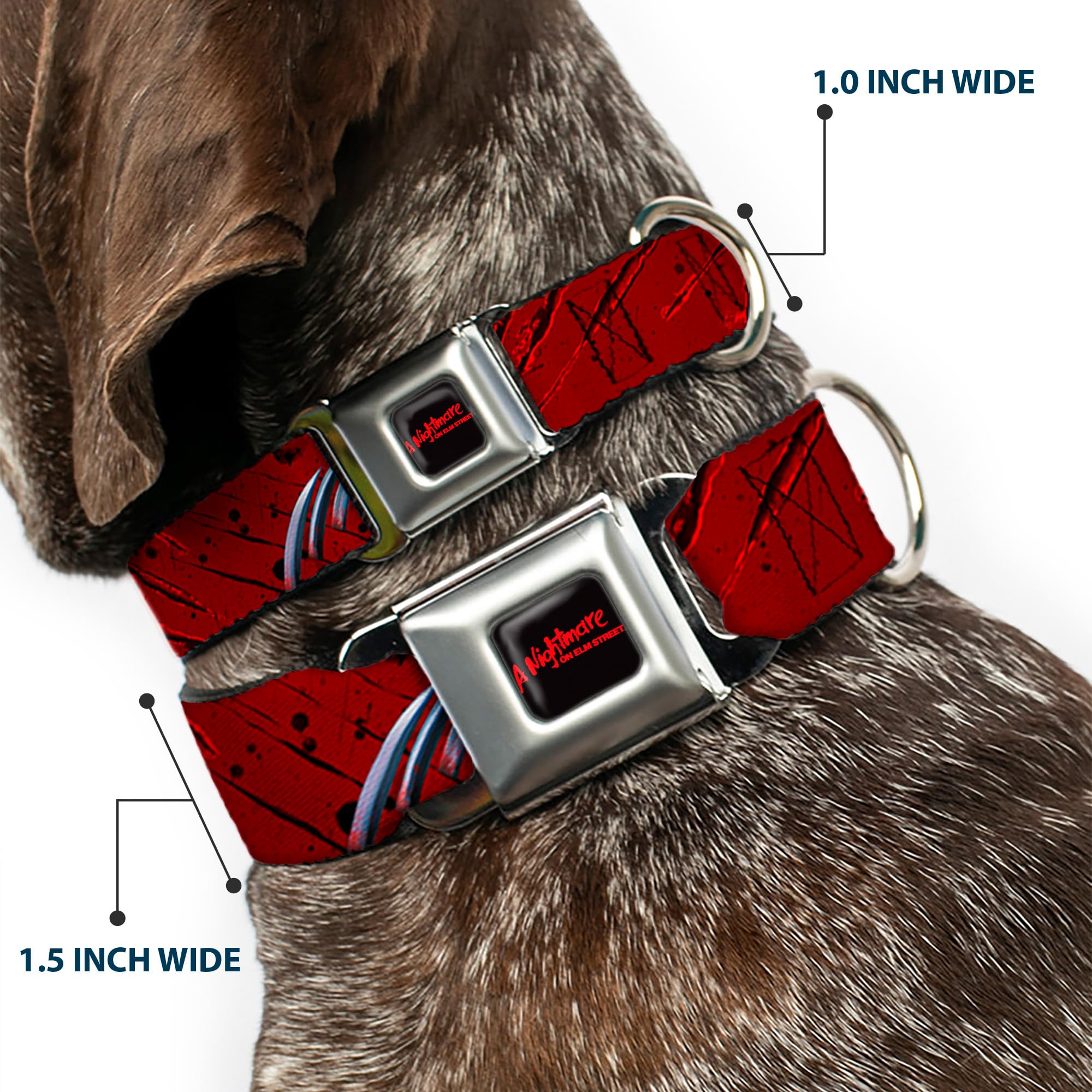 Freddy Krueger Nightmare on Elm Street Dog Collar - 13-18 Inch Adjustable, 1.5 Inch Wide Pet Seatbelt with Scary Hand Design - Perfect for Halloween Costumes, Cosplay & Horror Movie Fans