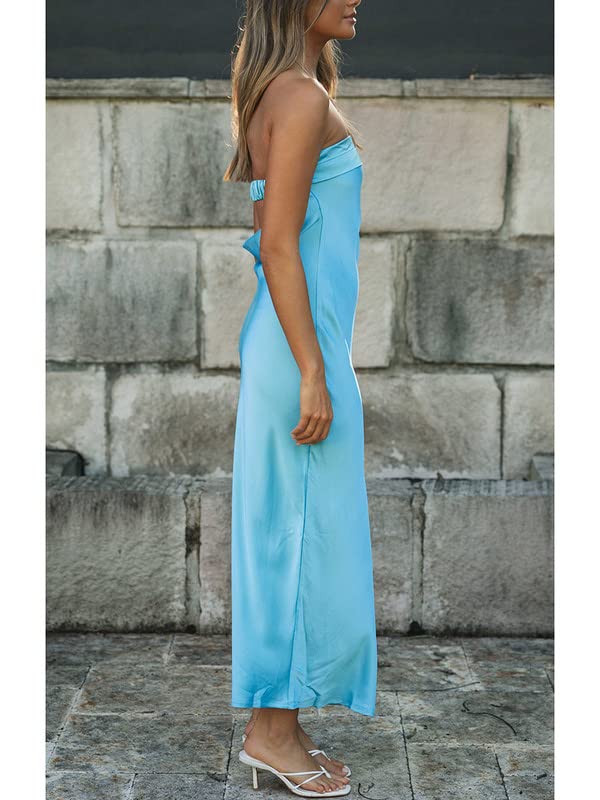 Elegant Backless Midi Dress for Women - Satin Spaghetti Strap Bodycon Dress for Beach, Club, Party & Evening Wear | Summer Vacation & Date Night Outfits
