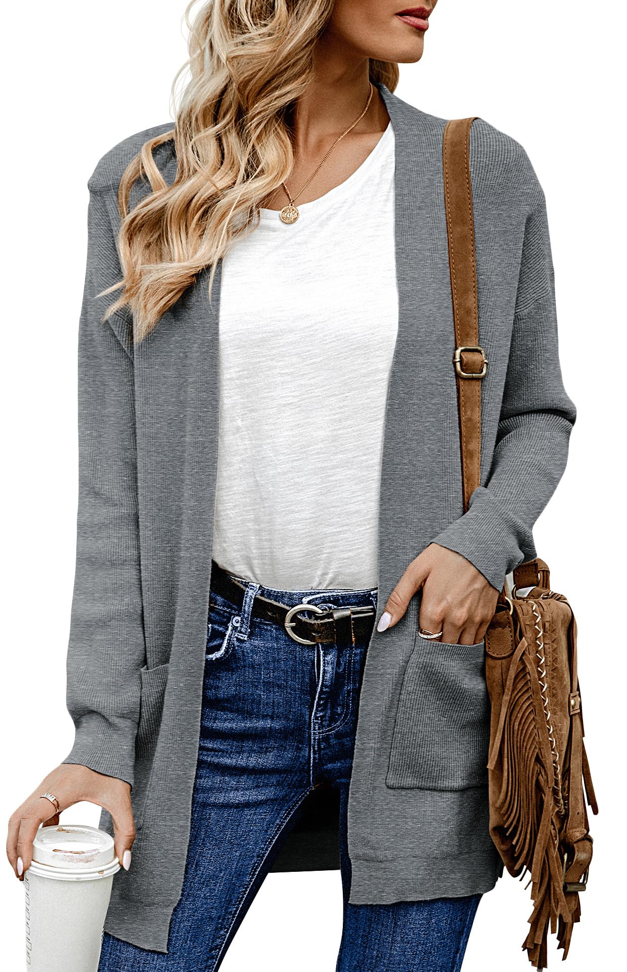 ANIXAY Women's Long Sleeve Open Front Knit Cardigan Sweater with Pockets - Cozy Fall & Winter Outerwear for Office, Casual Wear and Layering 2024