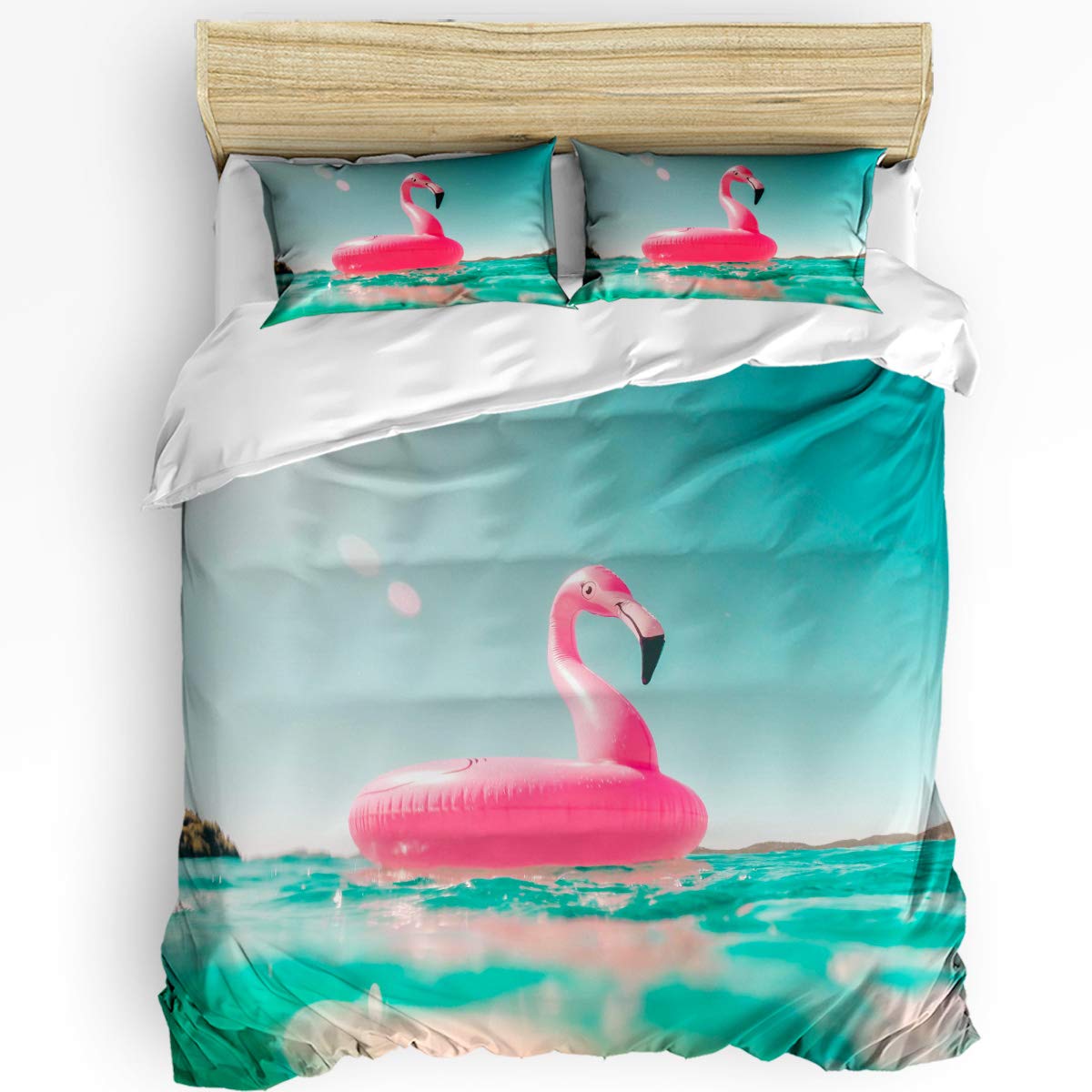 Premium Soft 3-Piece Duvet Cover Set (1 Duvet Cover + 2 Pillow Shams) - Summer Sea Flamingo Swim Ring Design, Luxury Bedding with Zipper Closure for Adults, Twin Size - Perfect for Beach House, Guest Room & Tropical-Themed Bedroom Decor