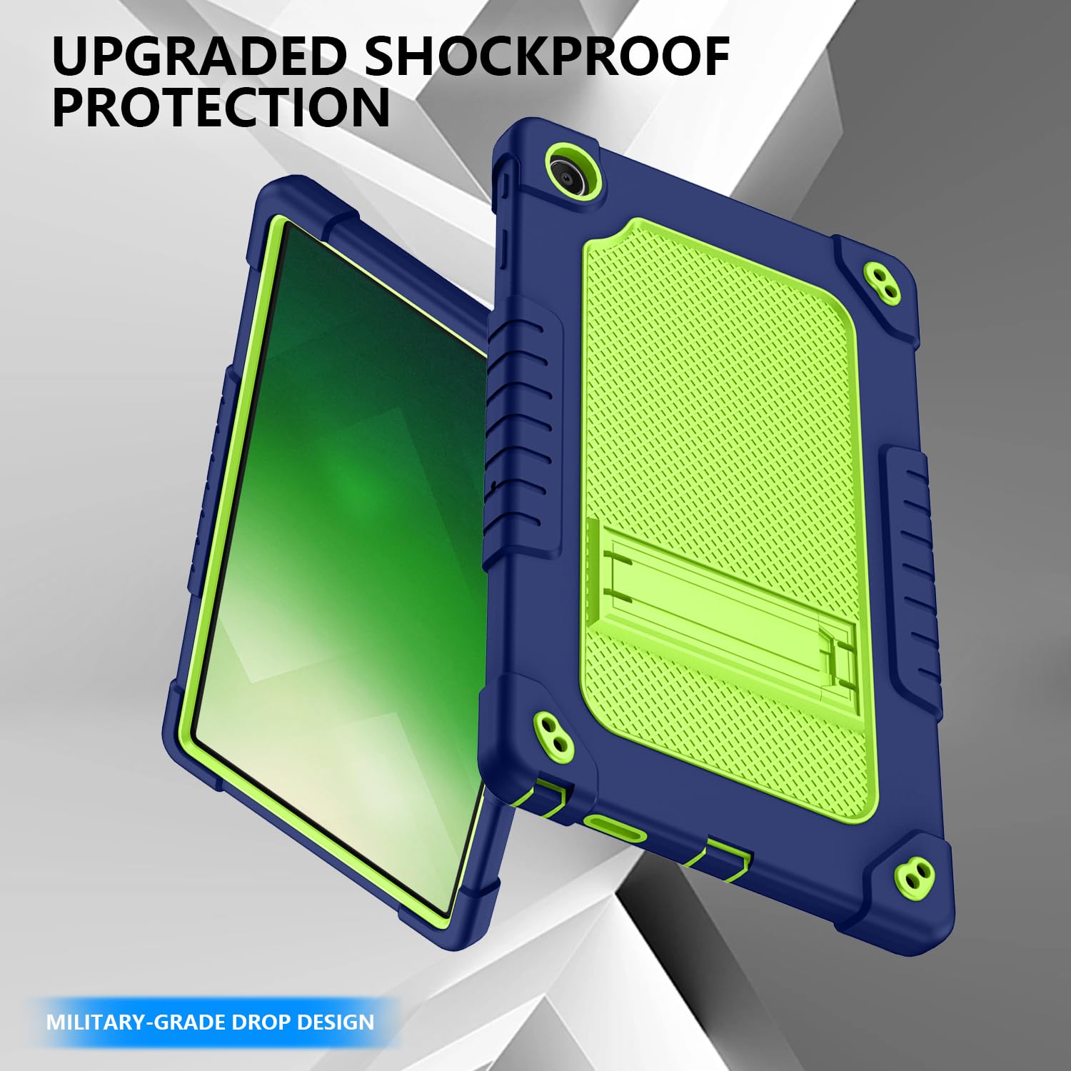 Shockproof Rugged Hybrid Case with Built-in Kickstand for Walmart Onn 11 Tablet Pro (11 Inch) - Navy/Green - Perfect for Kids, Travel & Home Use (Model:100110027, 2023 Version)