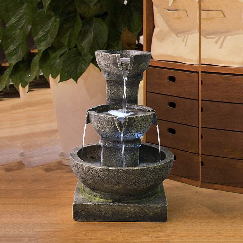 Outdoor Waterfall Fountain with LED Lights - Relaxing Garden & Patio Water Feature, Bronze Finish | Perfect for Backyard, Zen Garden, and Outdoor Decor