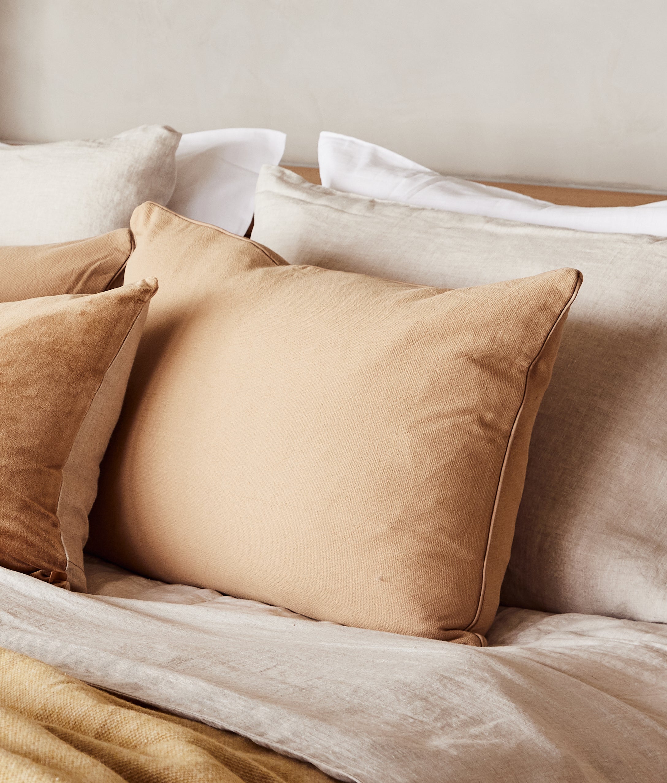 Vintage Wash Cushion Cover - Nutmeg Brown with Piping Trim | Farmhouse Decor for Sofa, Bed, or Window Seat