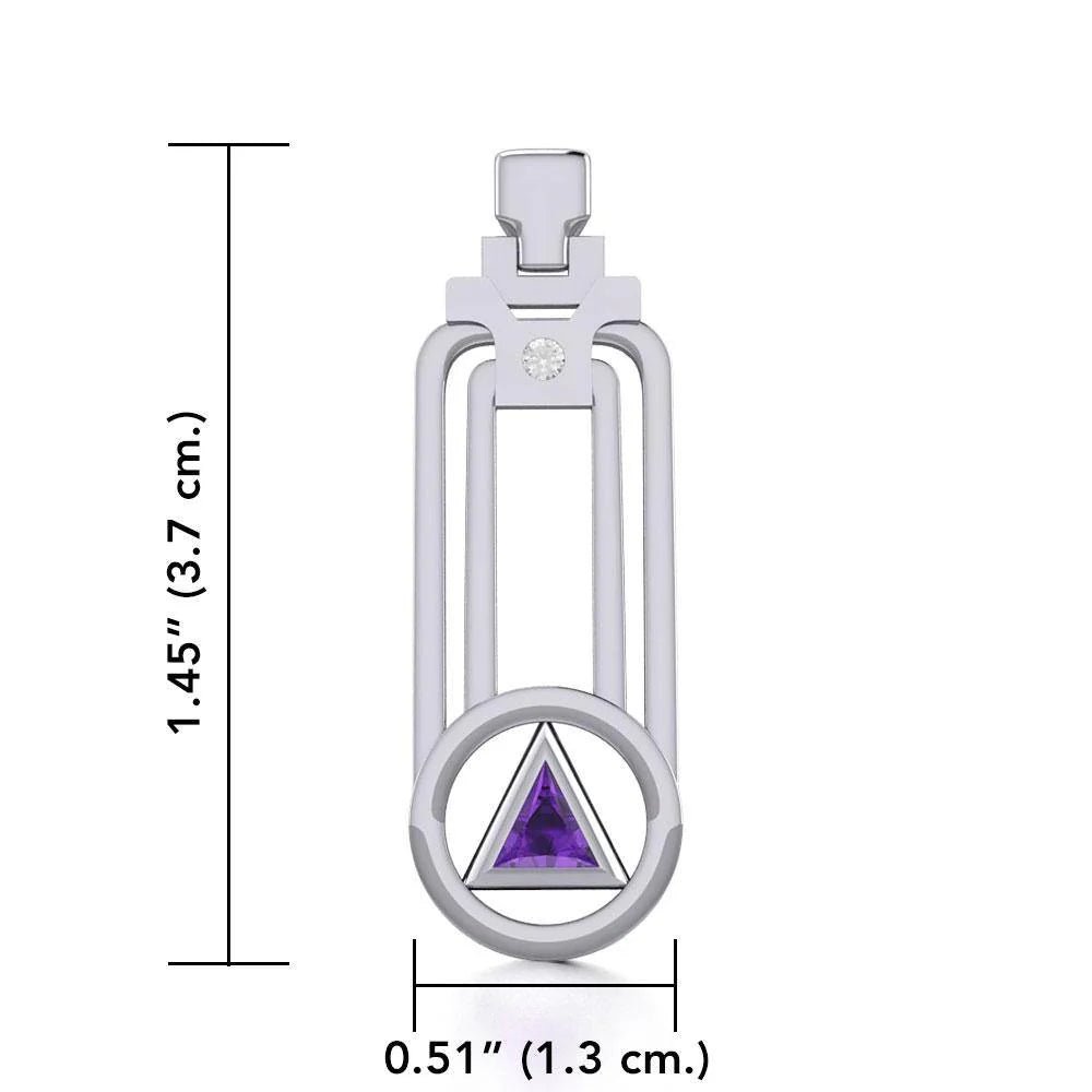 Modern Geometric Silver Pendant Necklace with Genuine Gemstone - Elegant Healing Jewelry for Women - Perfect for Meditation, Yoga & Spiritual Gifts TPD5356