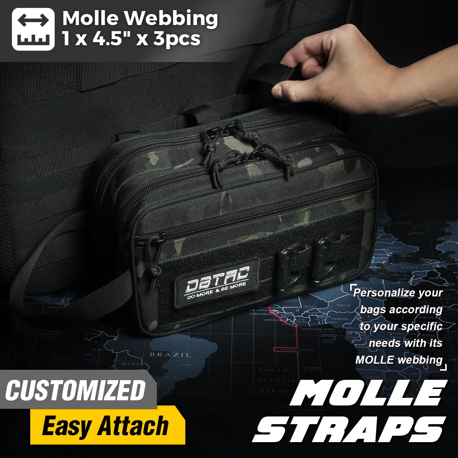 DBTAC Tactical Toiletry Bag for Men - Waterproof Shower Bag with Wet/Dry Compartments | Compact Travel Dopp Kit & Shaving Organizer (Black Camo) - Perfect for Camping, Gym & Business Trips