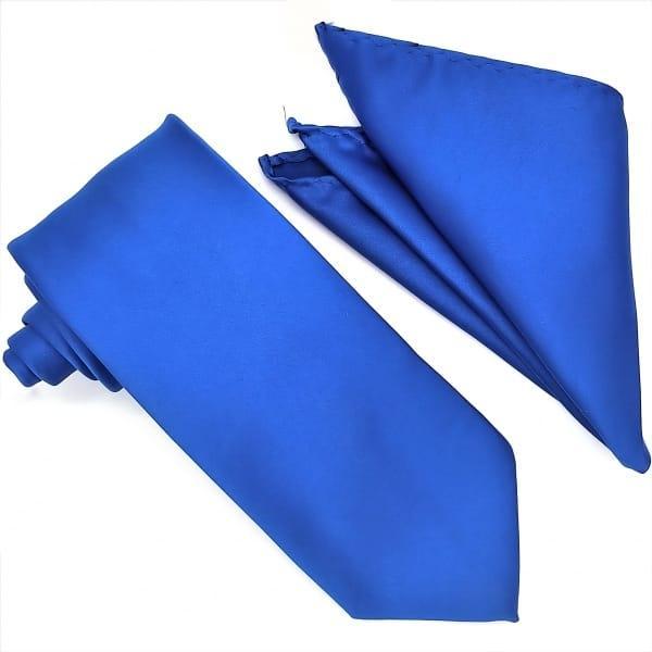 Royal Blue Silk Tie and Pocket Square Set for Men - Perfect for Weddings, Business Meetings & Formal Events