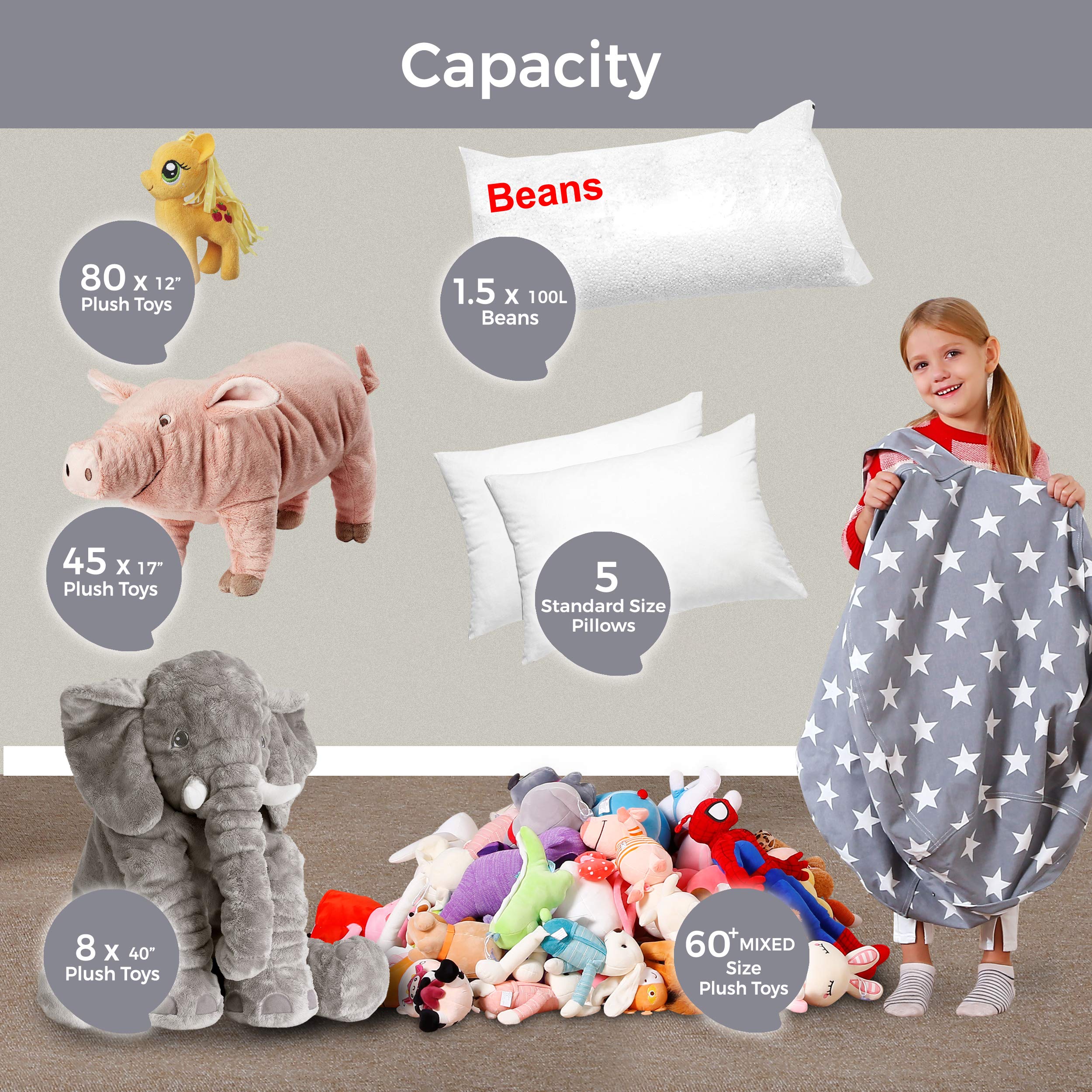 Aubliss Stuffed Animal Storage Bean Bag Chair - Convertible Plush Toy Organizer & Kids Beanbag Seat, Medium 32