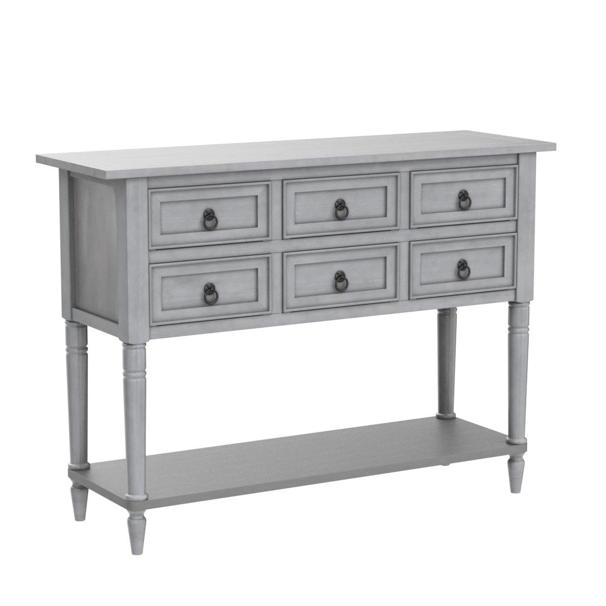 Modern Solid Wood Console Table with 6 Drawers - Retro Buffet Cabinet for Dining & Living Room