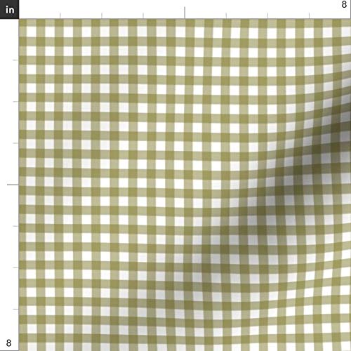 Olive Green Gingham Printed Satin Fabric Fat Quarter - Premium Spoonflower Fabric for Sewing, Lining, Apparel, Fashion, Blankets & Home Decor - Perfect for DIY Projects, Quilting, and Crafting