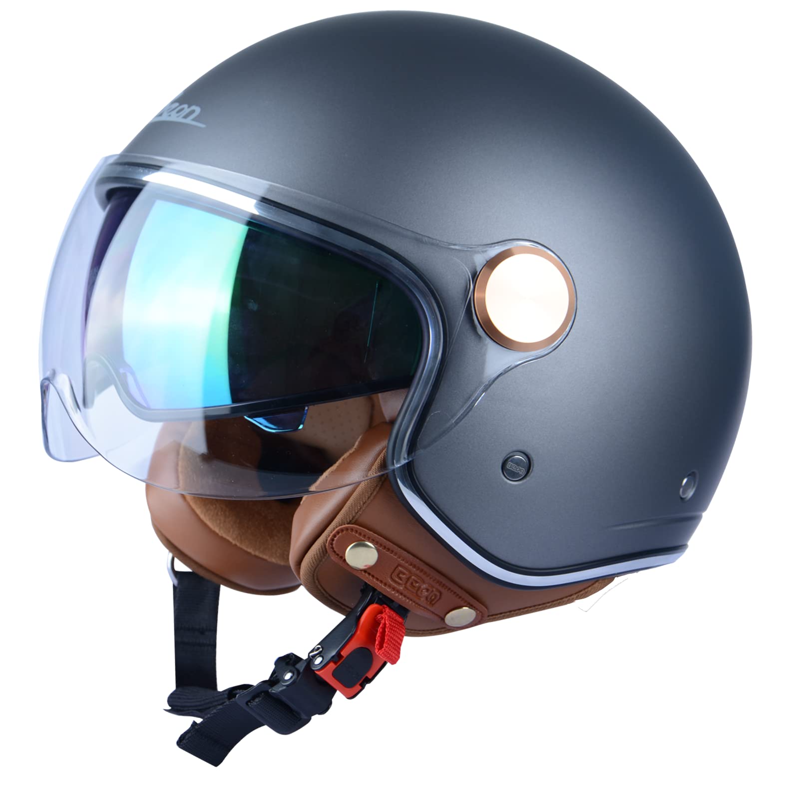 Open Face Motorcycle Helmet for Adults - DOT Approved 3/4 Retro Vespa Helmet with Dual Visors for Men & Women - Ideal for Moped, Cruiser, Bobber, Chopper & Urban Commuting