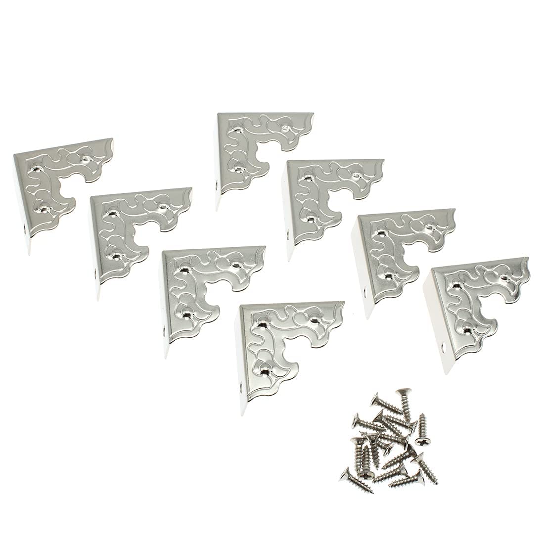 24-Piece Vintage Corner Protectors - Antique Triangle Metal Edge Guards for Wooden Jewelry Gift Boxes, Cabinets & Desks - Silver Finish with Mounting Screws - Perfect for Home, Office & DIY Furniture Protection