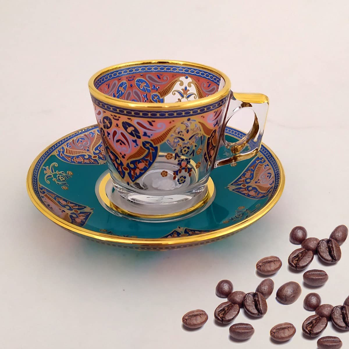 Premium Espresso Coffee Cups Set - Turkish Arabic Greek Glass Coffee Mugs for Women & Men - Elegant Pink Evla Espresso Size Cups - Perfect for Home, Office, Wedding Gifts & Entertaining Guests - Ideal for Afternoon Tea, Coffee Breaks & Dinner Parties