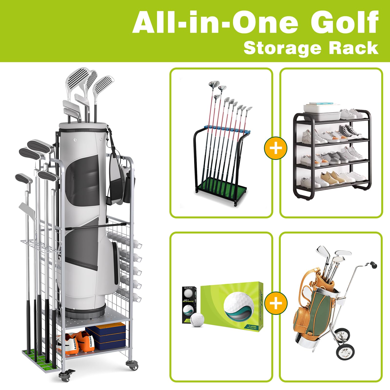 Premium Golf Bag Storage Organizer - Heavy Duty Golf Club Rack & Equipment Holder for Garage, Shed, Basement | Space Saving Golf Gear Solution for Home & Club Storage | Perfect for Golf Enthusiasts & Professional Players