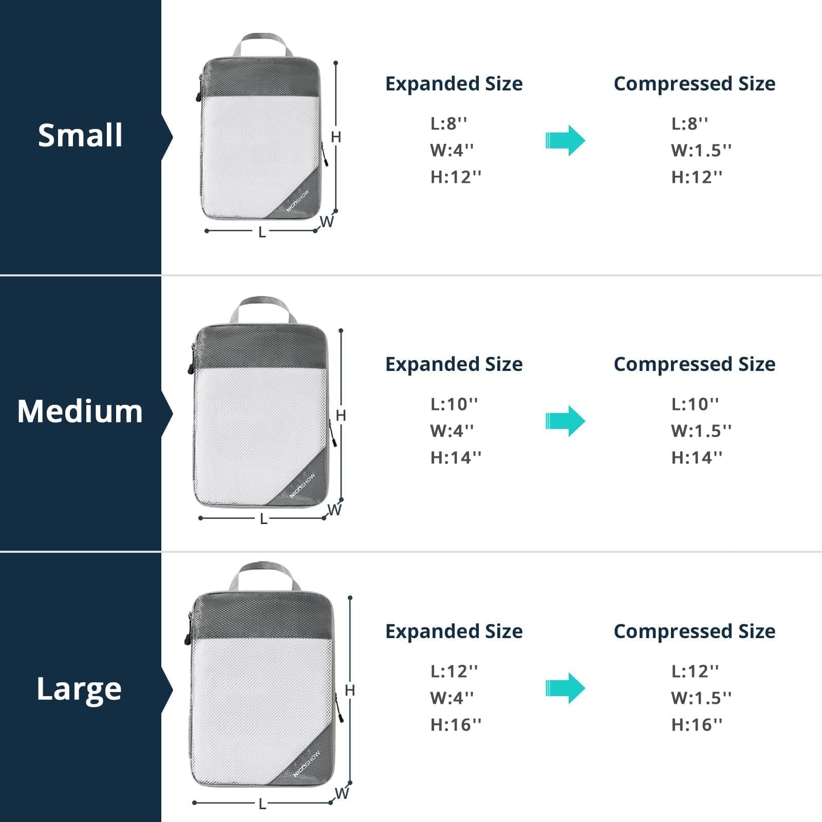 6-Piece Set of Compression Packing Cubes for Travel - Lightweight, Space-Saving Luggage Organizers with Compression Zippers | Perfect for Women's Travel Essentials, Business Trips & Vacation Packing (Grey)