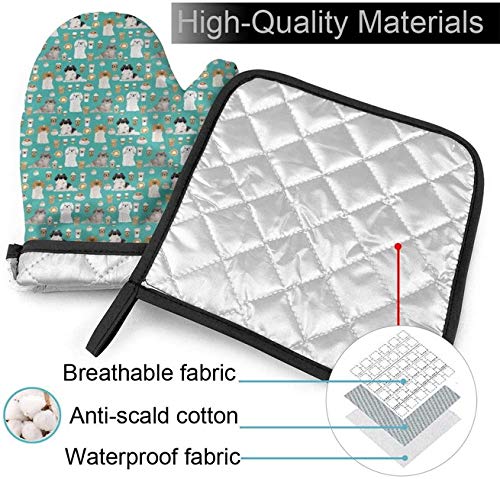 Heat Resistant Oven Mitts and Potholders Set - Waterproof BBQ Grilling Gloves for Cooking, Baking & Kitchen Safety - Perfect for Grilling, Baking, Roasting & Handling Hot Dishes