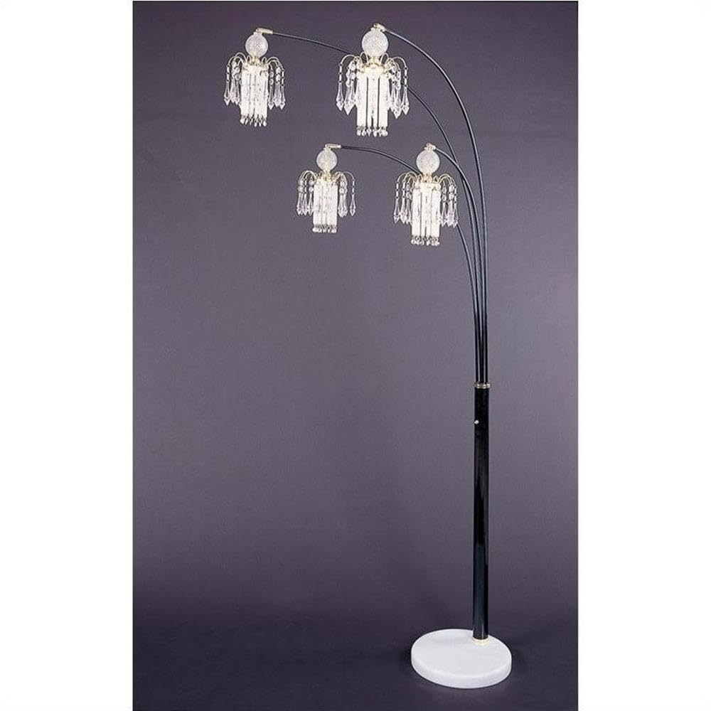 Allora Modern Chandelier Floor Lamp - Black & Chrome Finish, Adjustable Height Standing Light for Living Room, Bedroom, or Office Decor