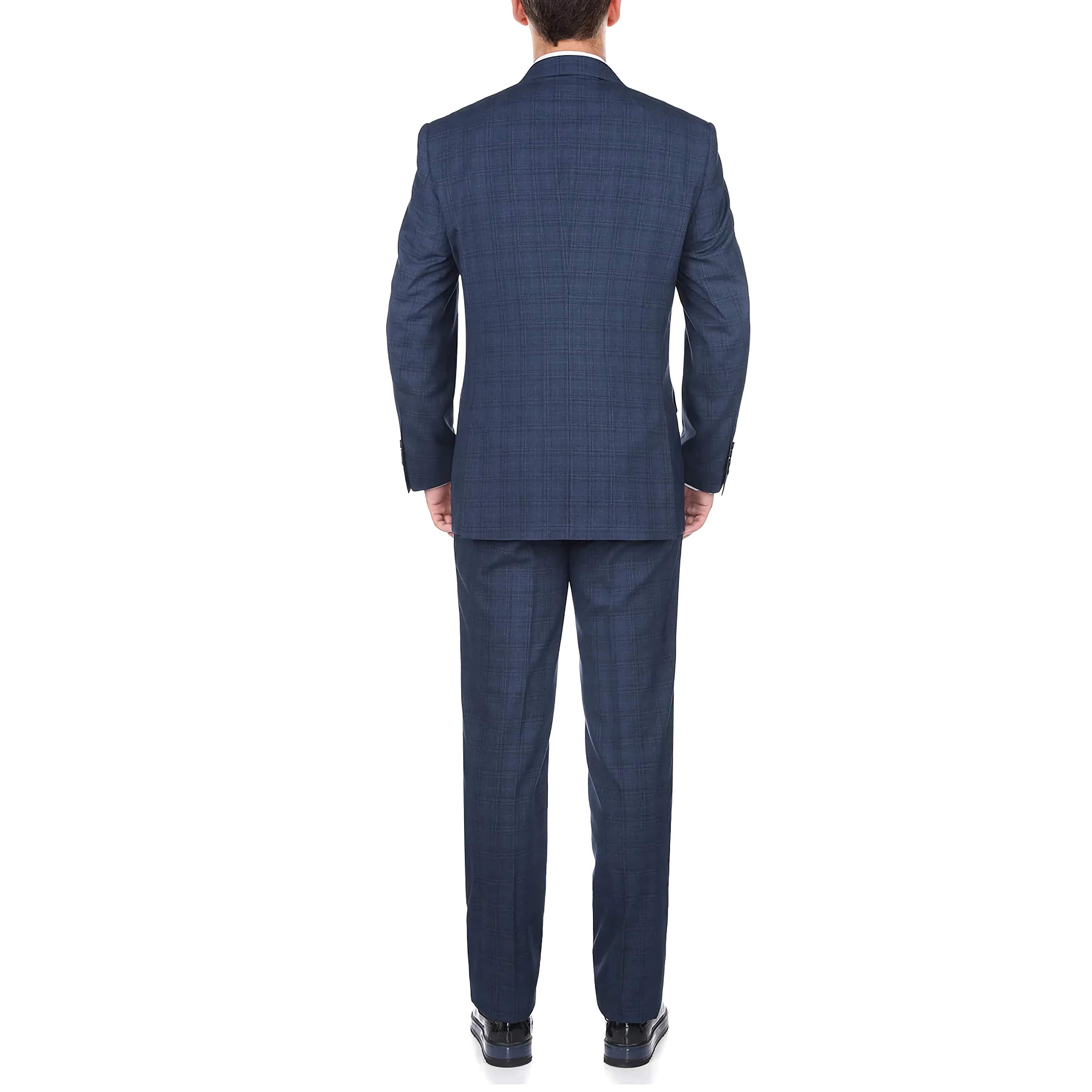 Men's 3-Piece Blue Glen Plaid Suit Set - 2 Button Regular Fit Business Formal Attire for Weddings & Office Wear