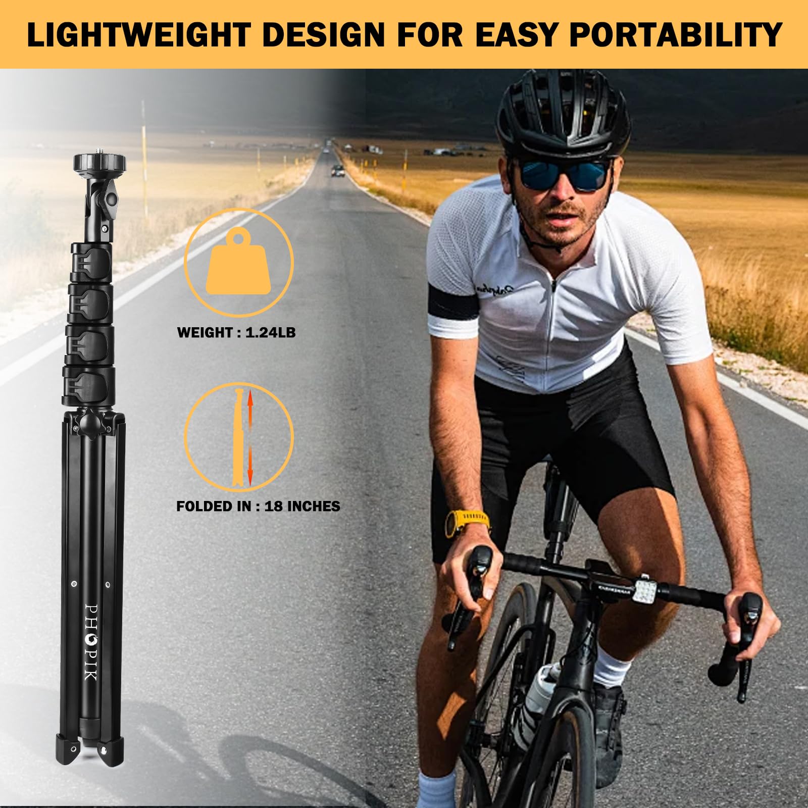 PHOPIK Extendable Phone Tripod Stand with Selfie Stick - Heavy Duty Aluminum Tripod for iPhone & Android Phones, Lightweight & Portable - Perfect for Travel, Vlogging, and Hands-Free Video Calls