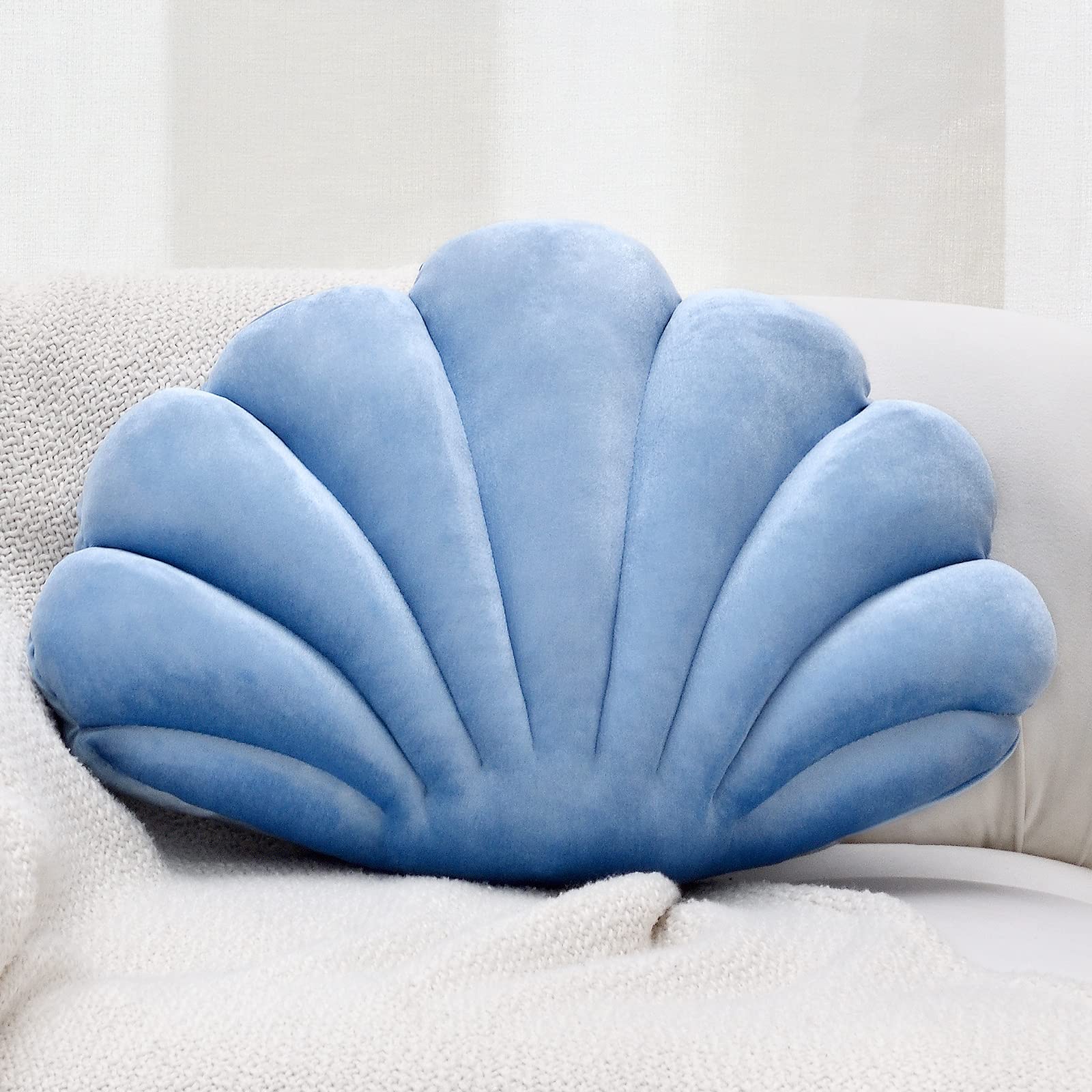 Sioloc Seashell Shaped Decorative Throw Pillows - Blue Accent Cushion for Couch, Bed & Floor (18x13 Inches) | Coastal Home Decor, Boho Beach House Accessories, Living Room & Bedroom Pillow