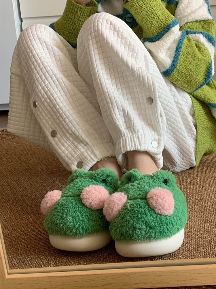 Cute Frog Slippers for Women - Soft Fluffy Fuzzy Animal House Shoes - Kawaii Smile Slippers for Indoor Comfort & Lounge Wear - Perfect Gift for Girls & Women