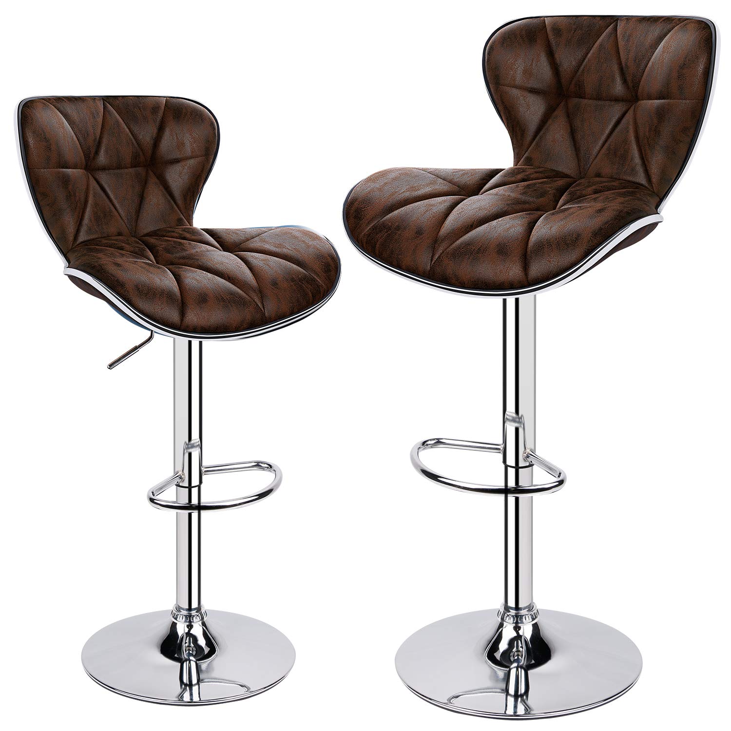Leopard Print Adjustable Swivel Bar Stools with Padded Back - Set of 2, Brown Faux Leather - Perfect for Kitchen Islands, Home Bars & Breakfast Nooks