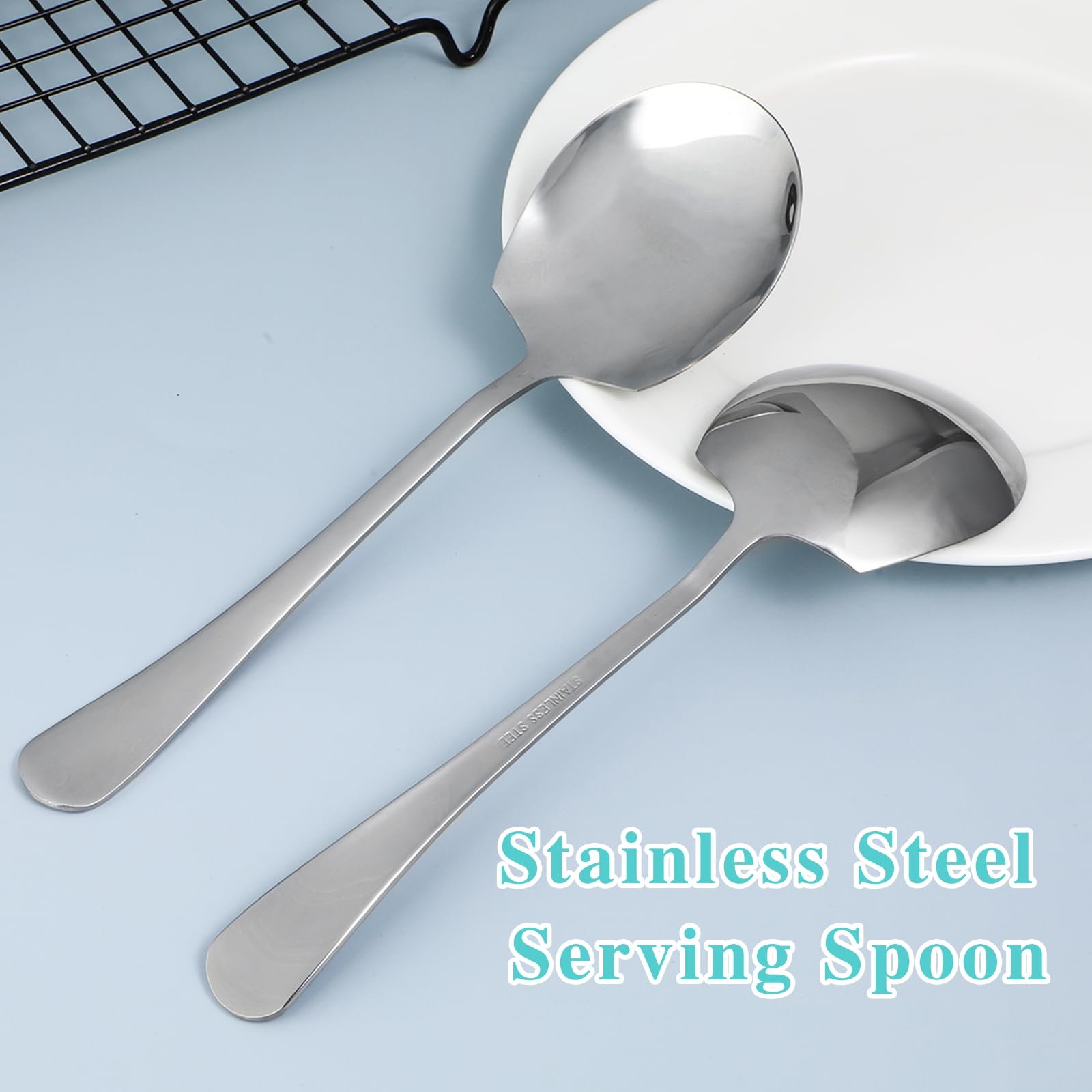 Premium Stainless Steel Serving Spoons Set - 3 Large Heavy Duty Soup Spoons with Ergonomic Long Handles for Cooking, Buffet, Catering & Dinner Parties - Dishwasher Safe Kitchen Utensils