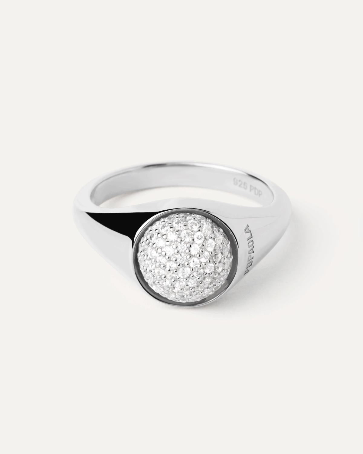 GRID 2 Pavé Moon Silver Ring for Women - Elegant Sterling Silver Stackable Ring - Perfect for Everyday Wear, Gift Giving & Special Occasions