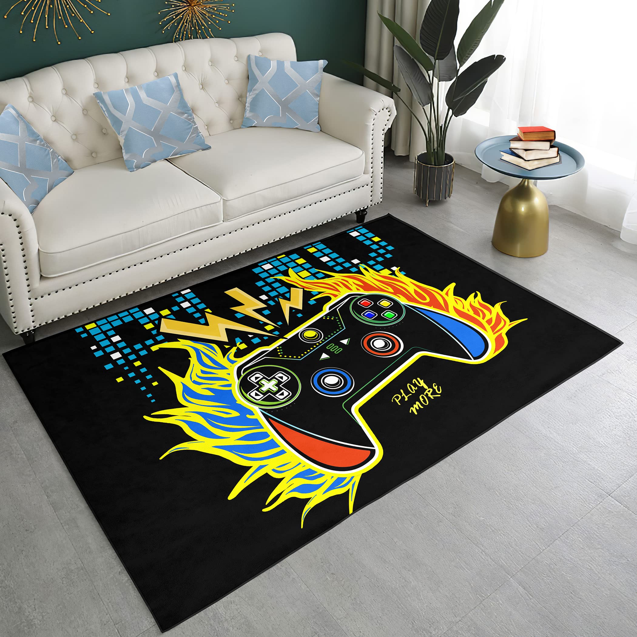 Premium Gaming Controller Area Rug - Non-Slip Polyester Gamepad Design Rug for Boys Room, Living Room & Bedroom Decor - Perfect for Gamers' Space, Man Cave & Game Room Flooring