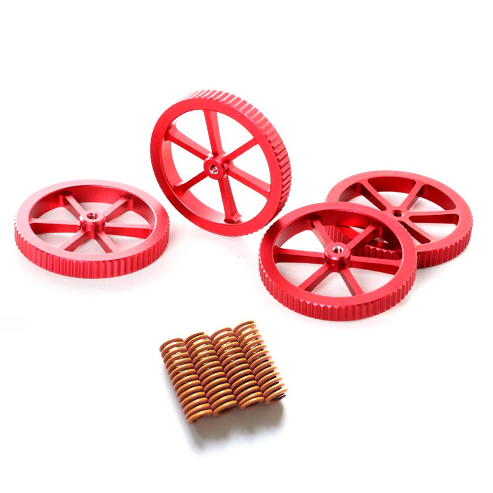 Creality Upgraded 4PCS Aluminum Hand Twist Leveling Nut with 4PCS Hot Bed Die Springs - Premium 3D Printer Bed Leveling Kit for Ender 3/3 Pro, Ender 5/5 Plus/Pro, CR-10, CR10S/10S Pro, CR 20 - Perfect for Smooth Printing & Easy Bed Calibration