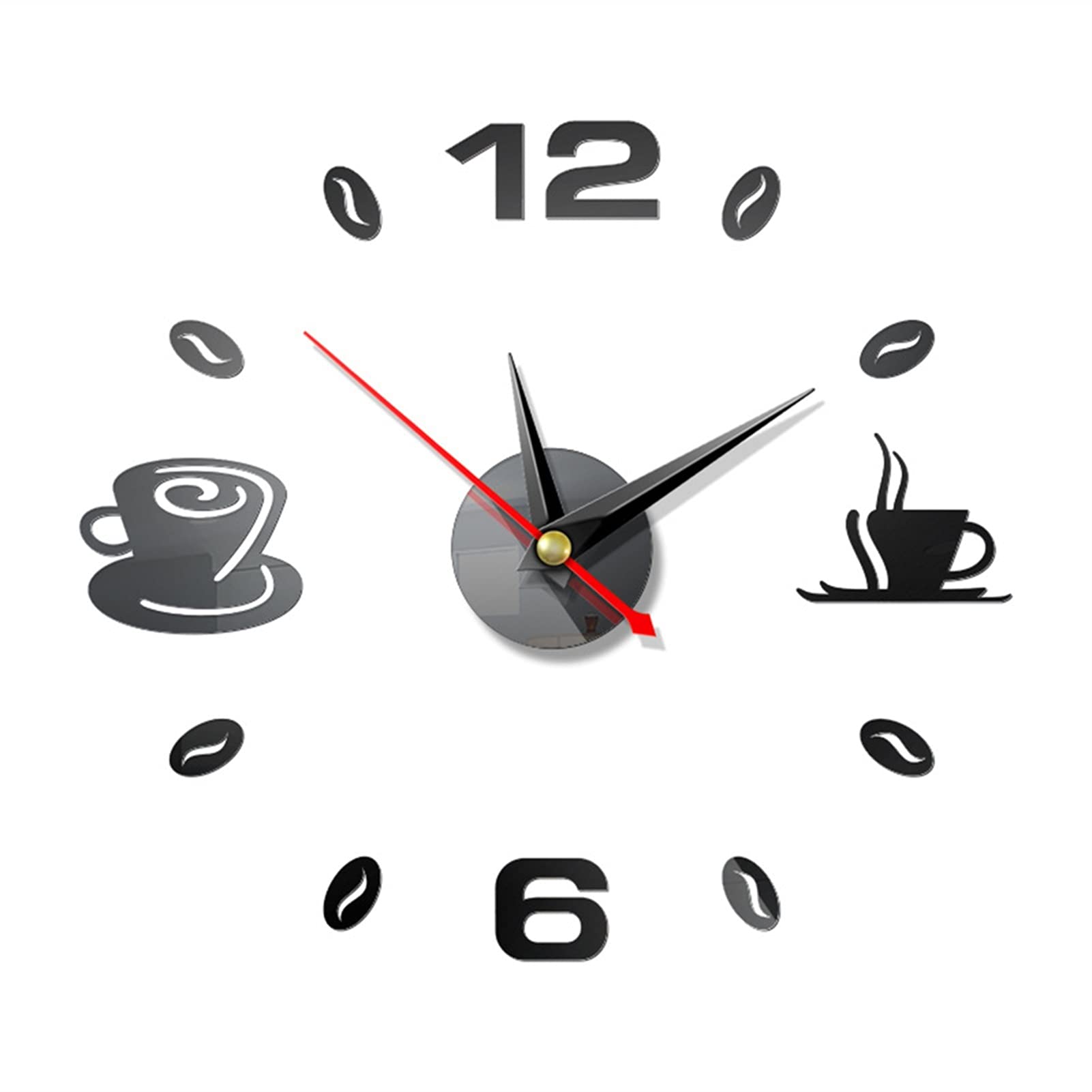 3D Self-Adhesive Wall Clock - Modern Analog Silent Kitchen Clock with Mirror & Coffee Cup Design - DIY Acrylic Home Decor for Living Room, Bedroom, Office - Perfect for Home, Cafe, and Office Decoration