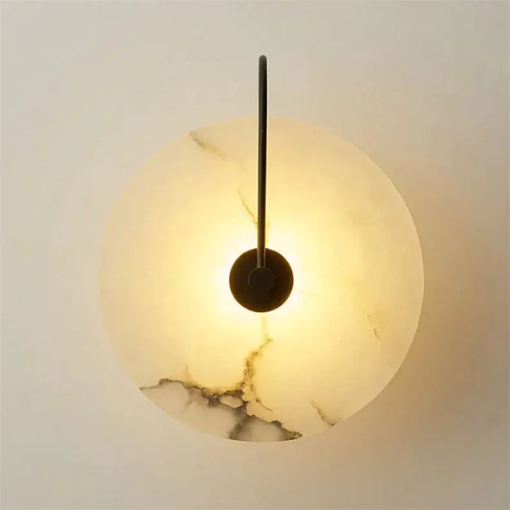 Modern Disc Alabaster Wall Sconce - Elegant Plug-in Light Fixture for Bedroom, Living Room & Hallway - Soft Ambient Lighting for Home Decor